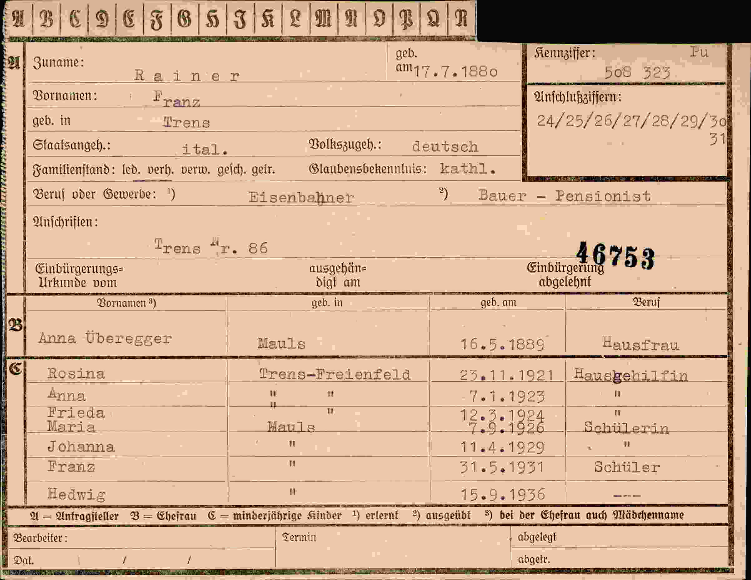 Dokument für Franz Rainer
