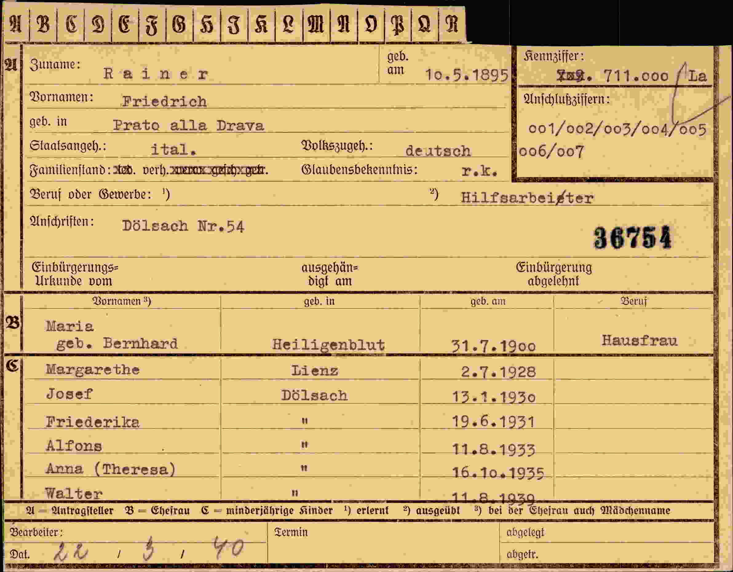 Dokument für Friedrich Rainer