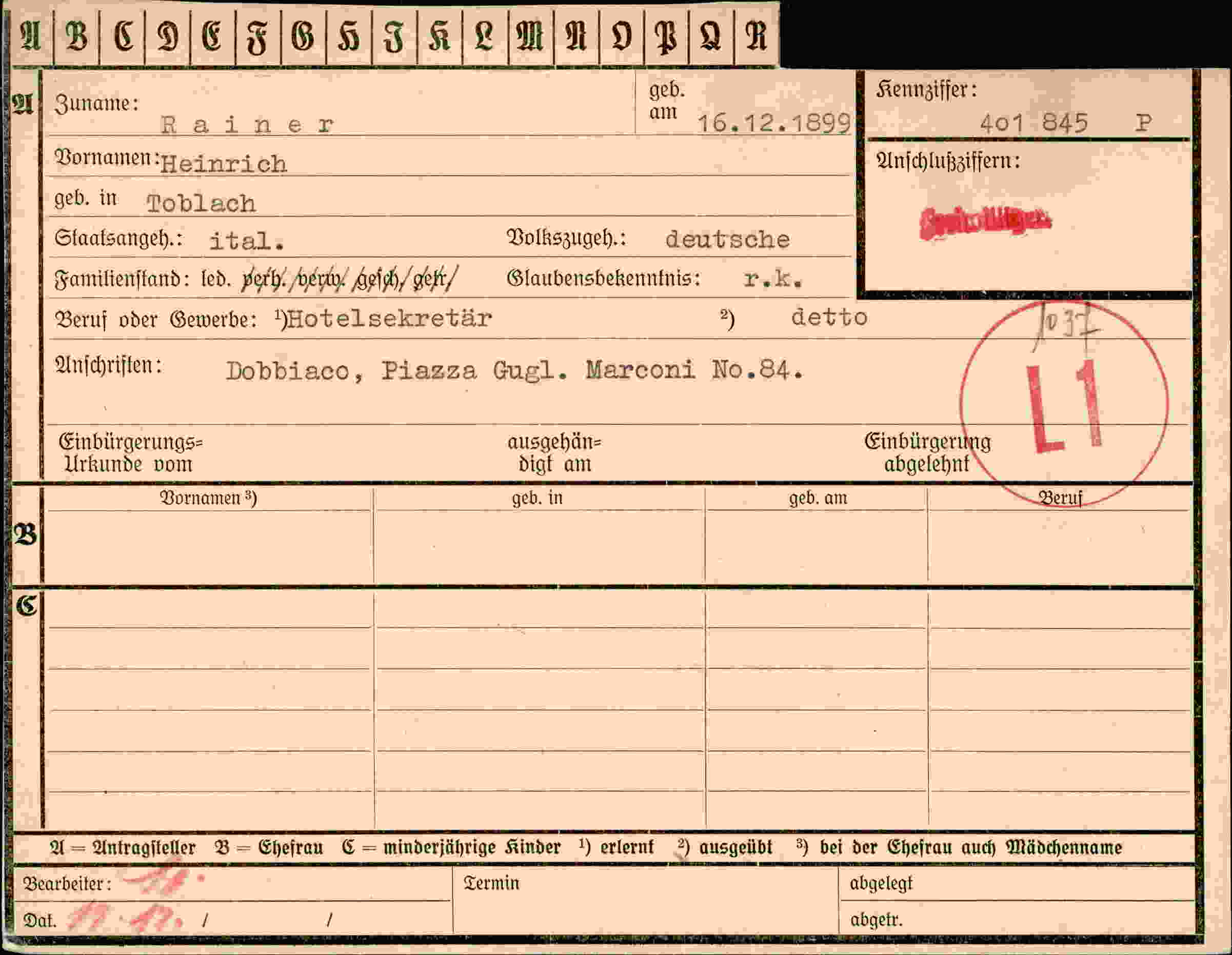 Dokument für Heinrich Rainer