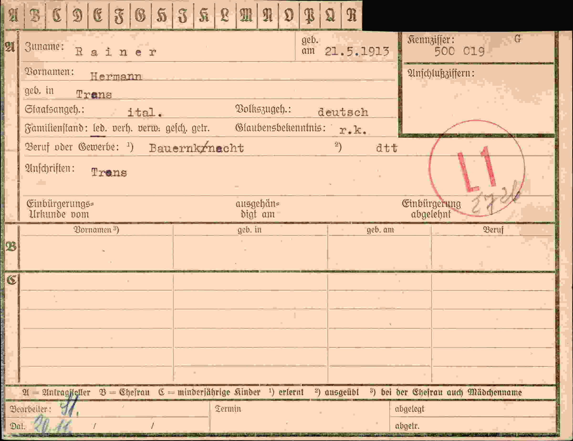 Dokument für Hermann Rainer