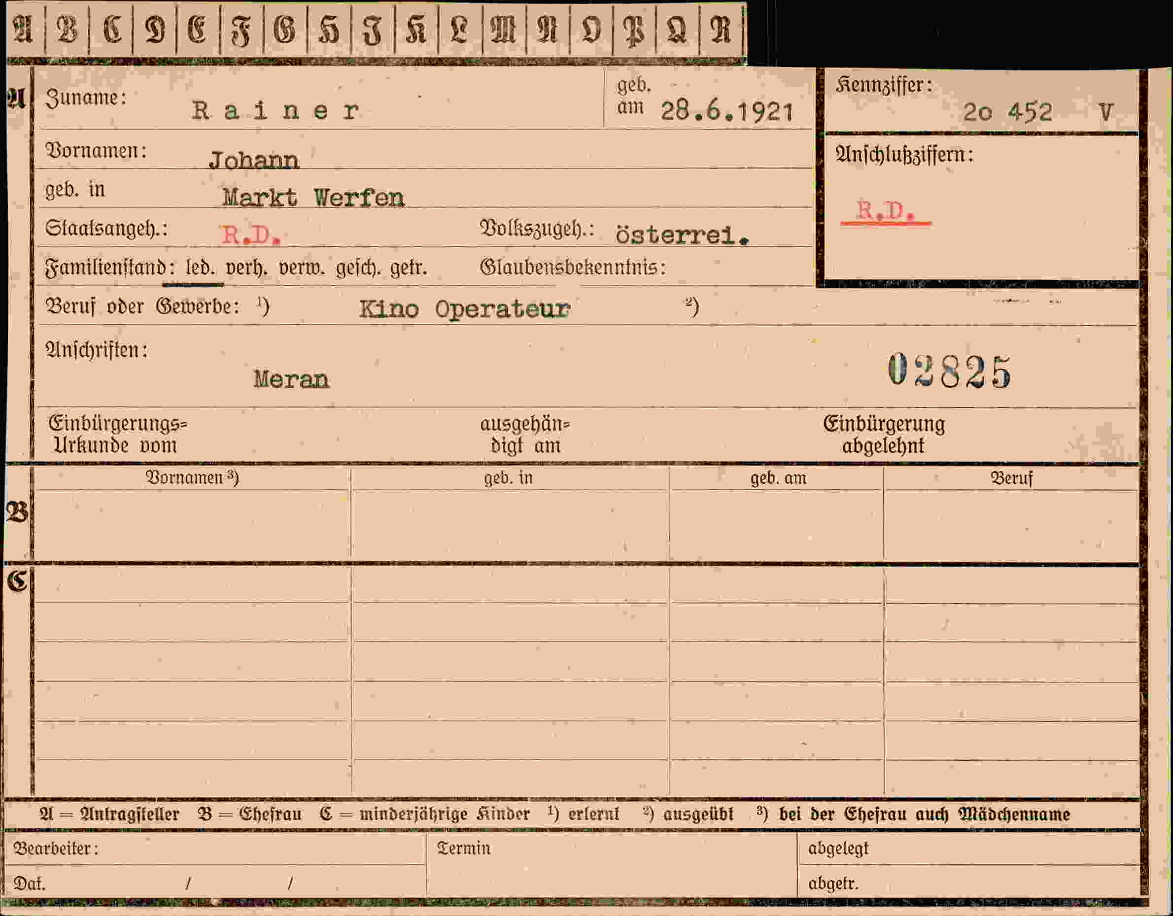 Dokument für Johann Rainer