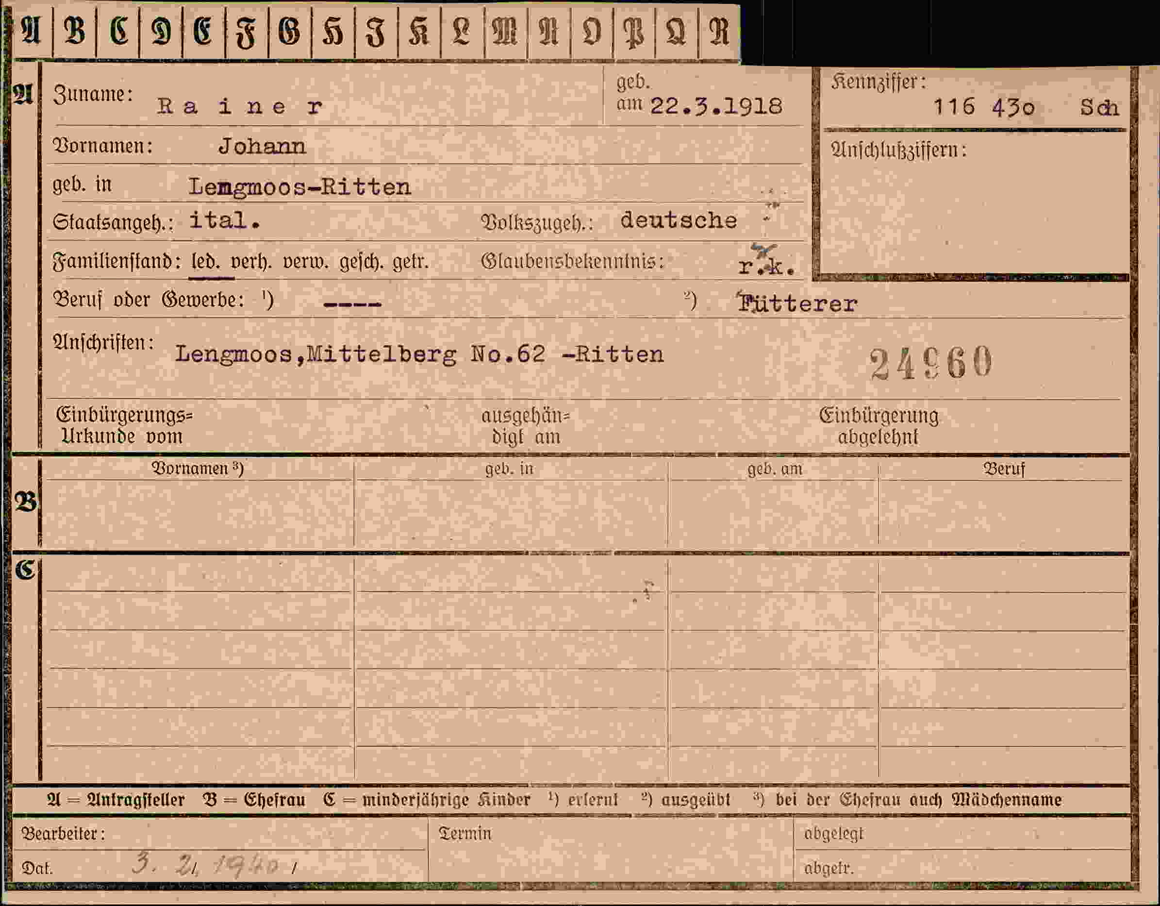 Dokument für Johann Rainer