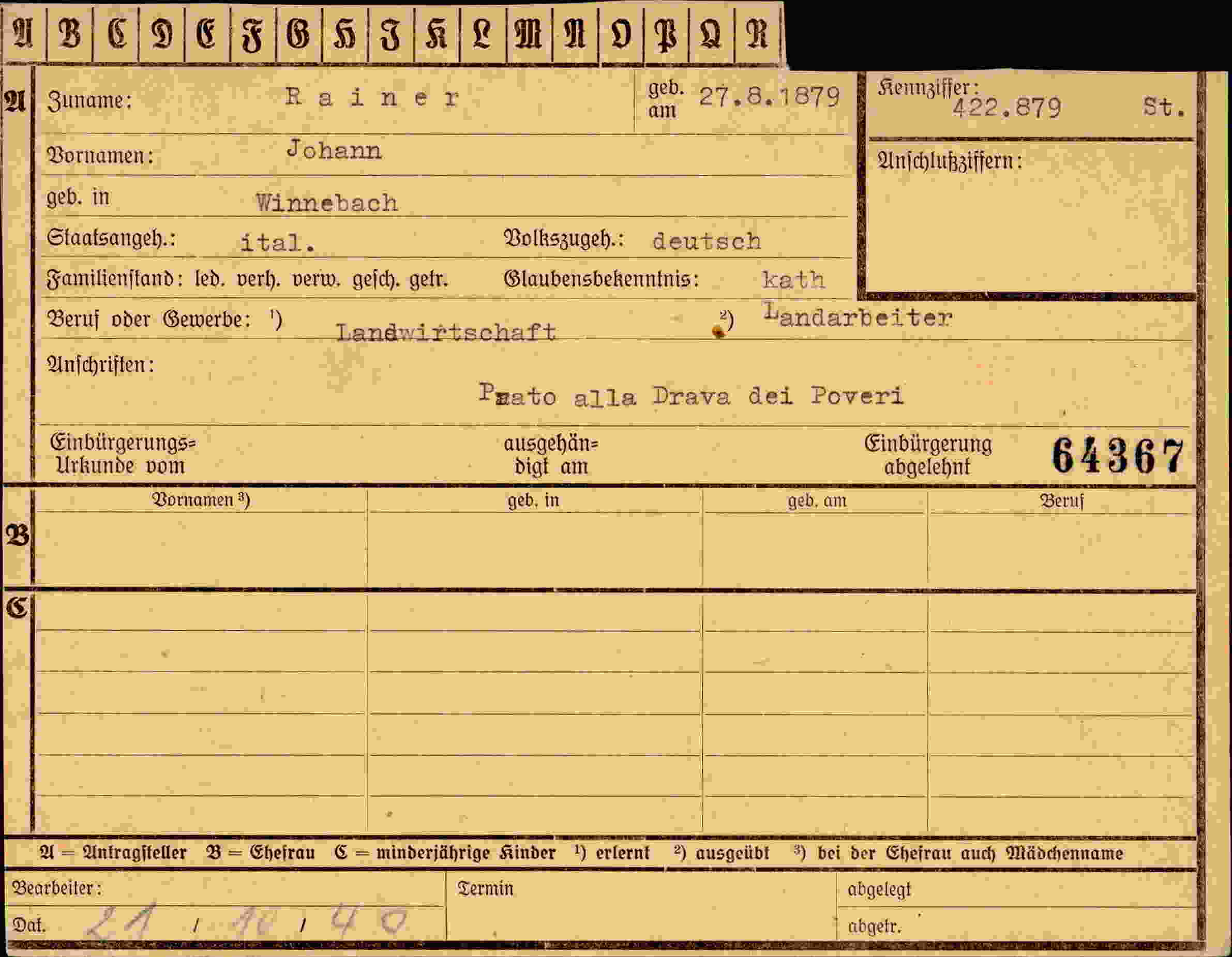 Dokument für Johann Rainer