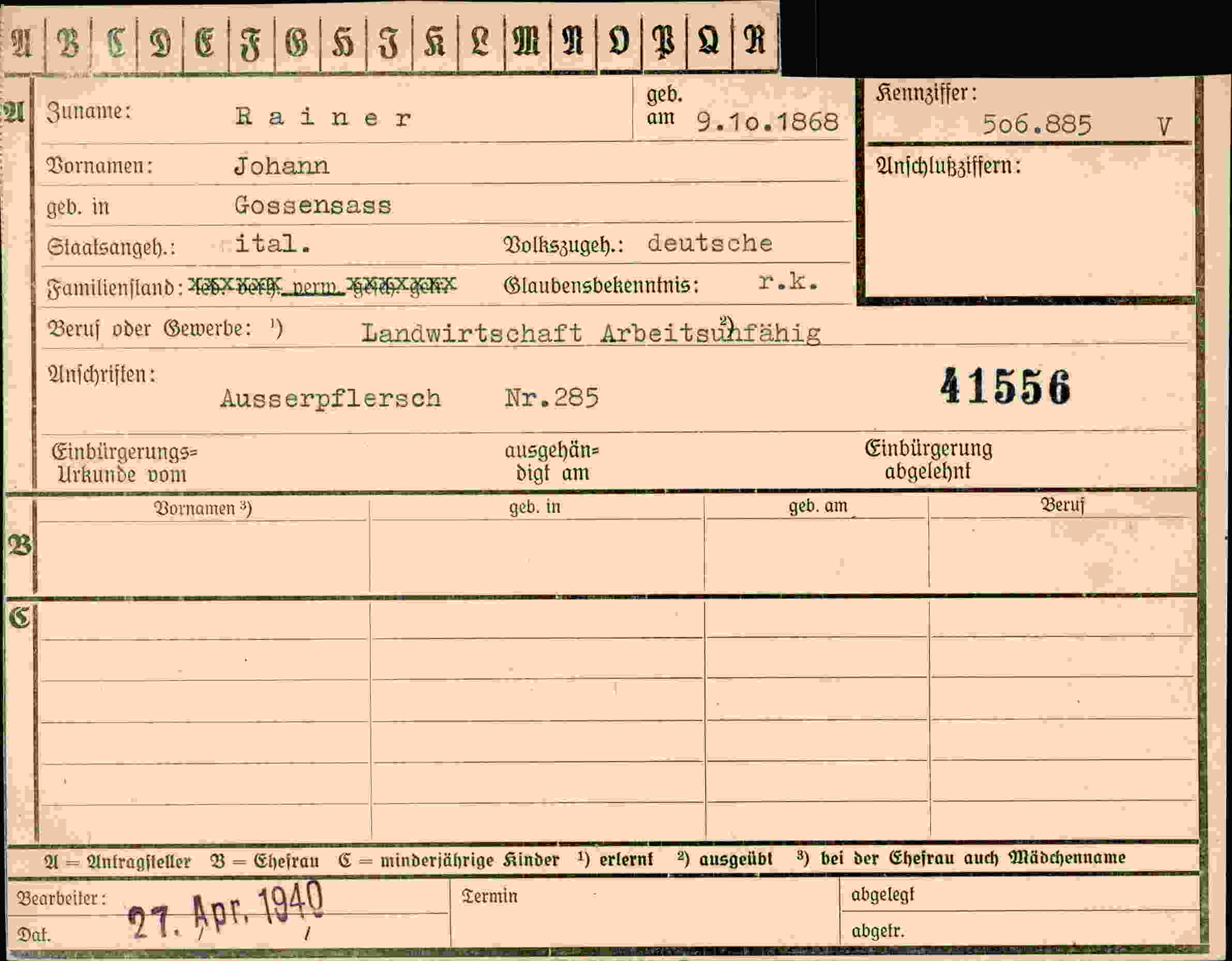 Dokument für Johann Rainer