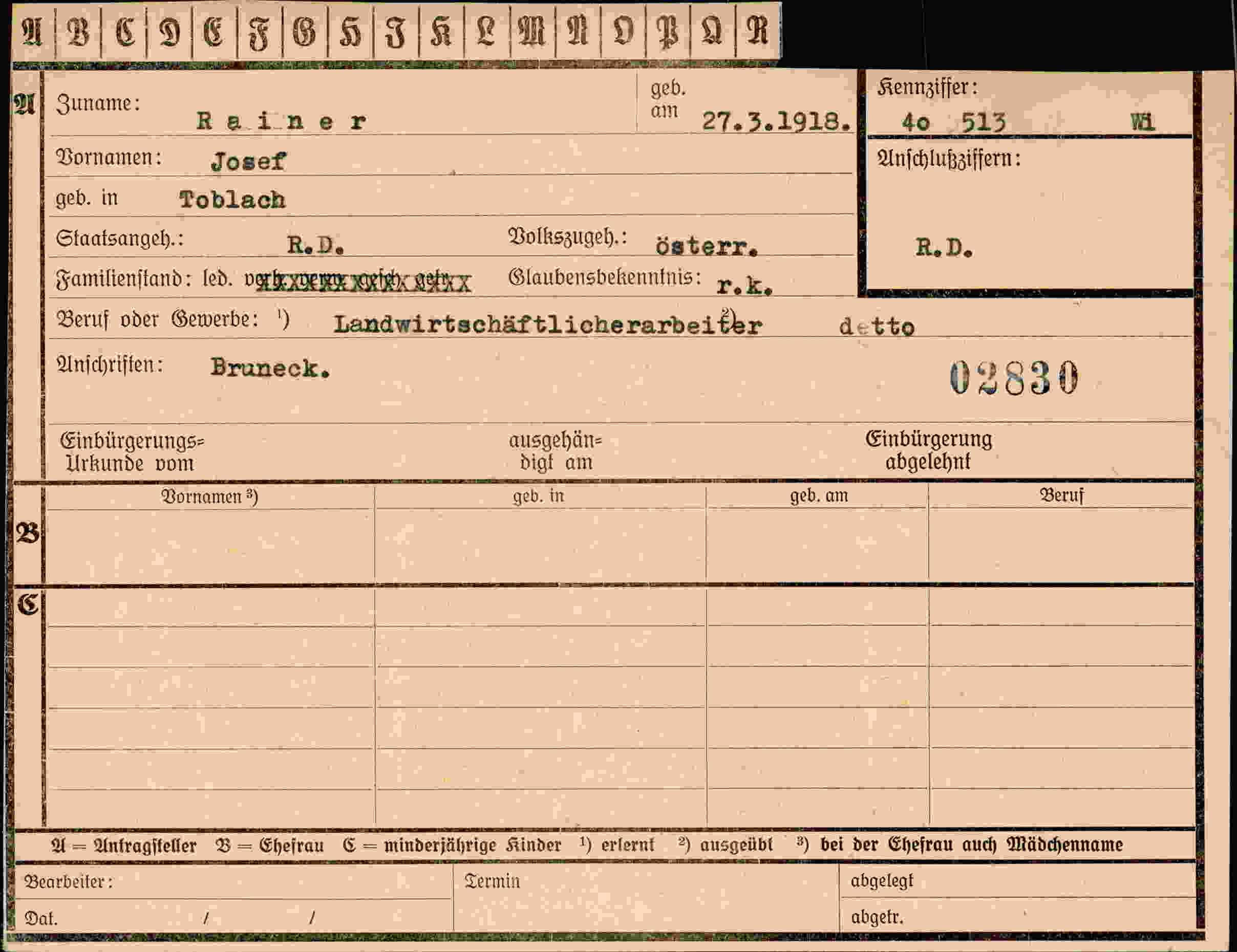 Dokument für Josef Rainer