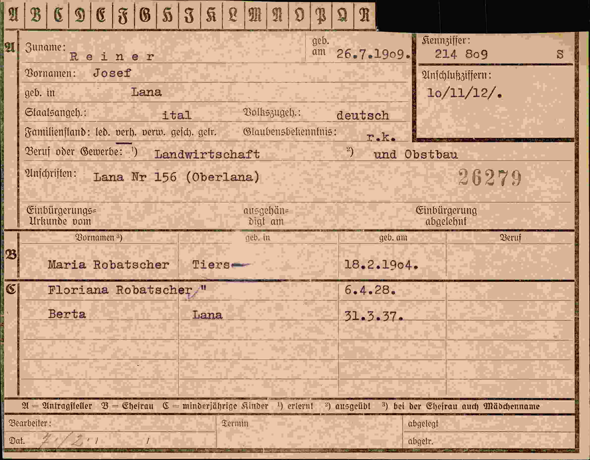 Dokument für Josef Reiner