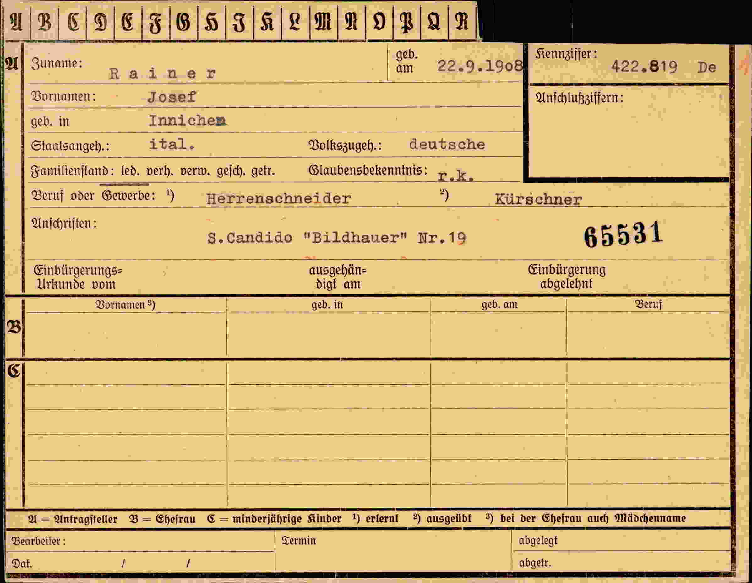Dokument für Josef Rainer