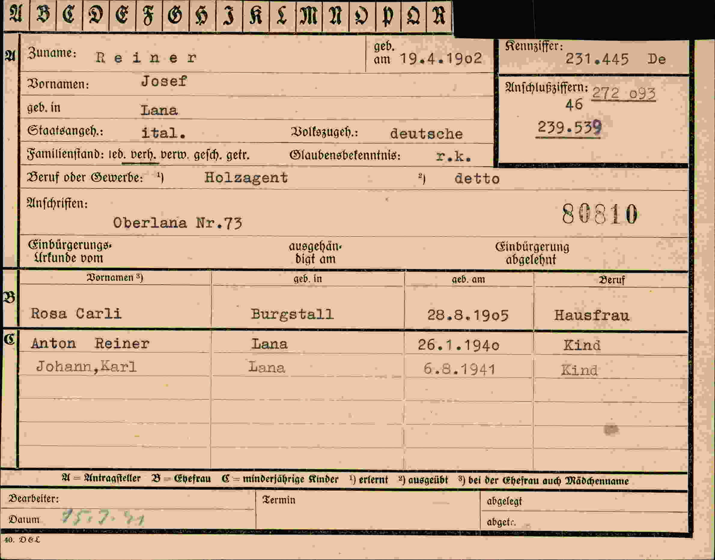 Vorderseite des Dokuments