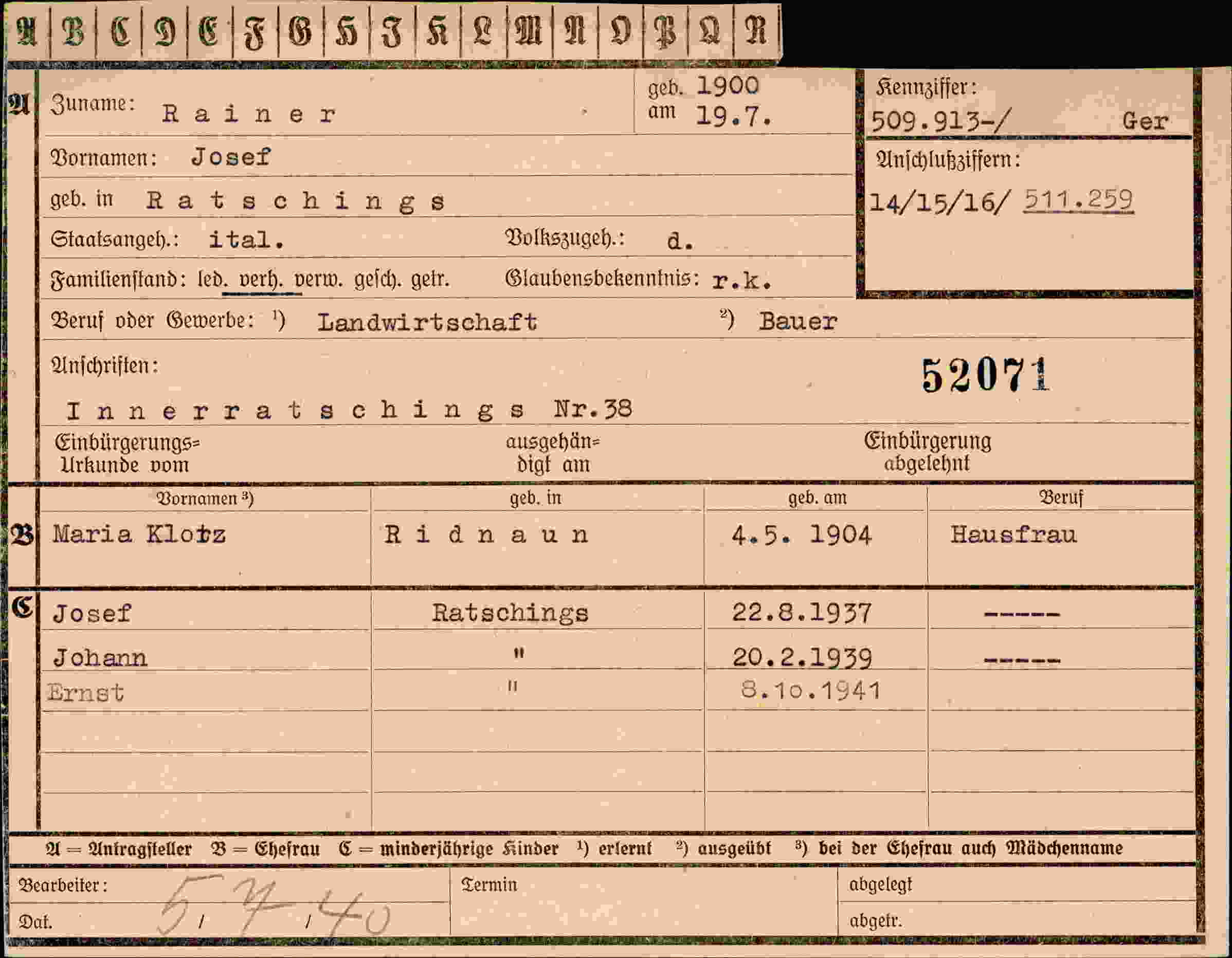 Vorderseite des Dokuments