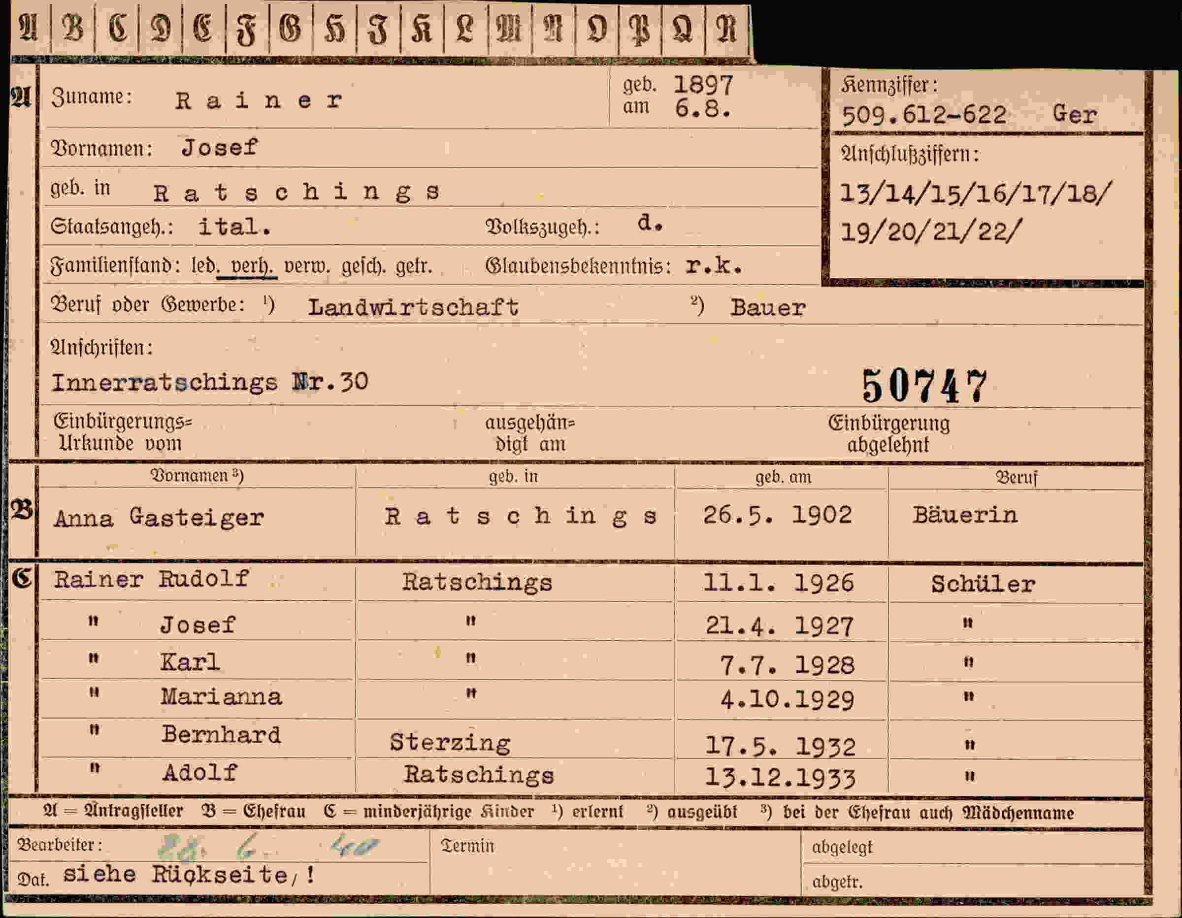 Vorderseite des Dokuments