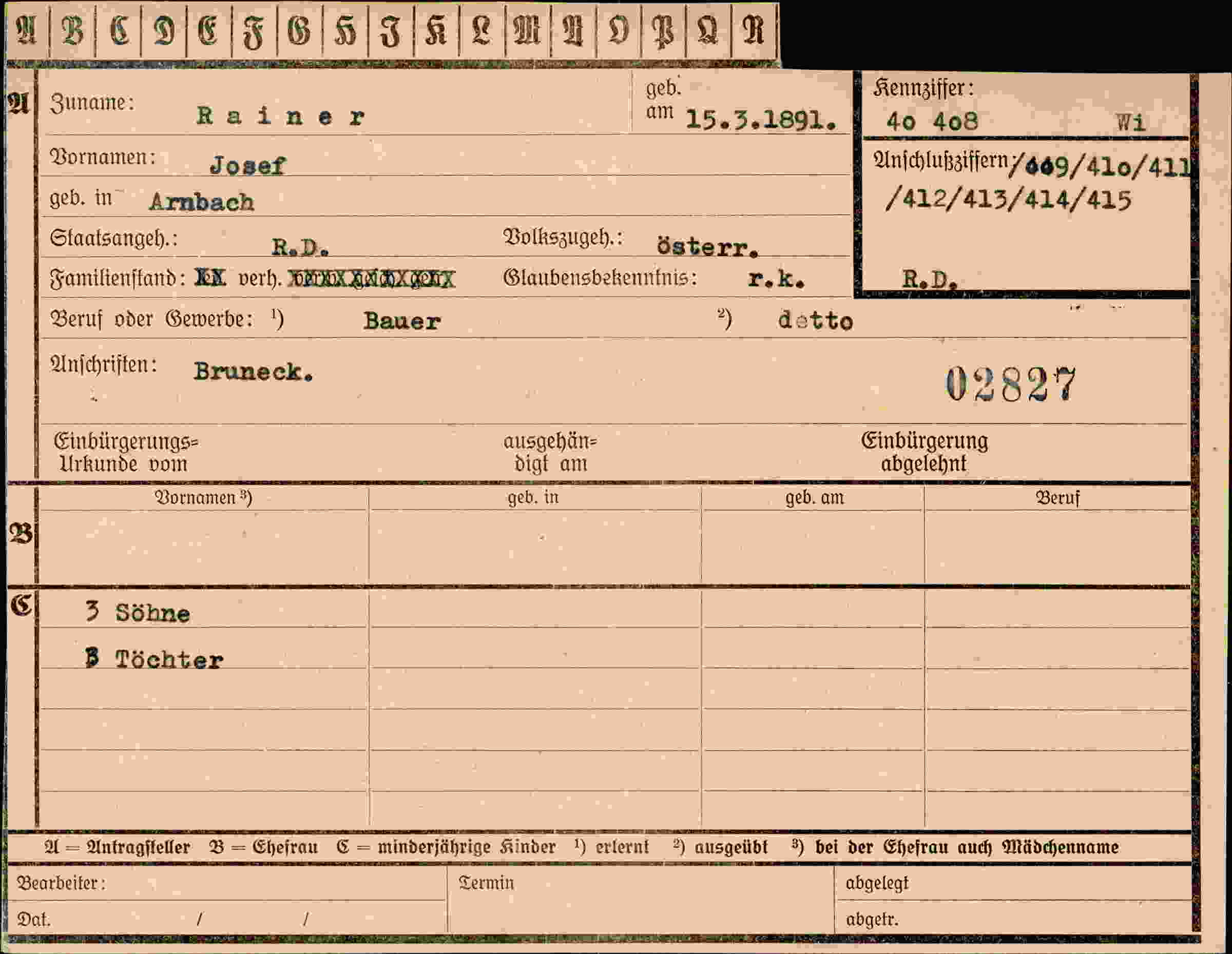 Dokument für Josef Rainer