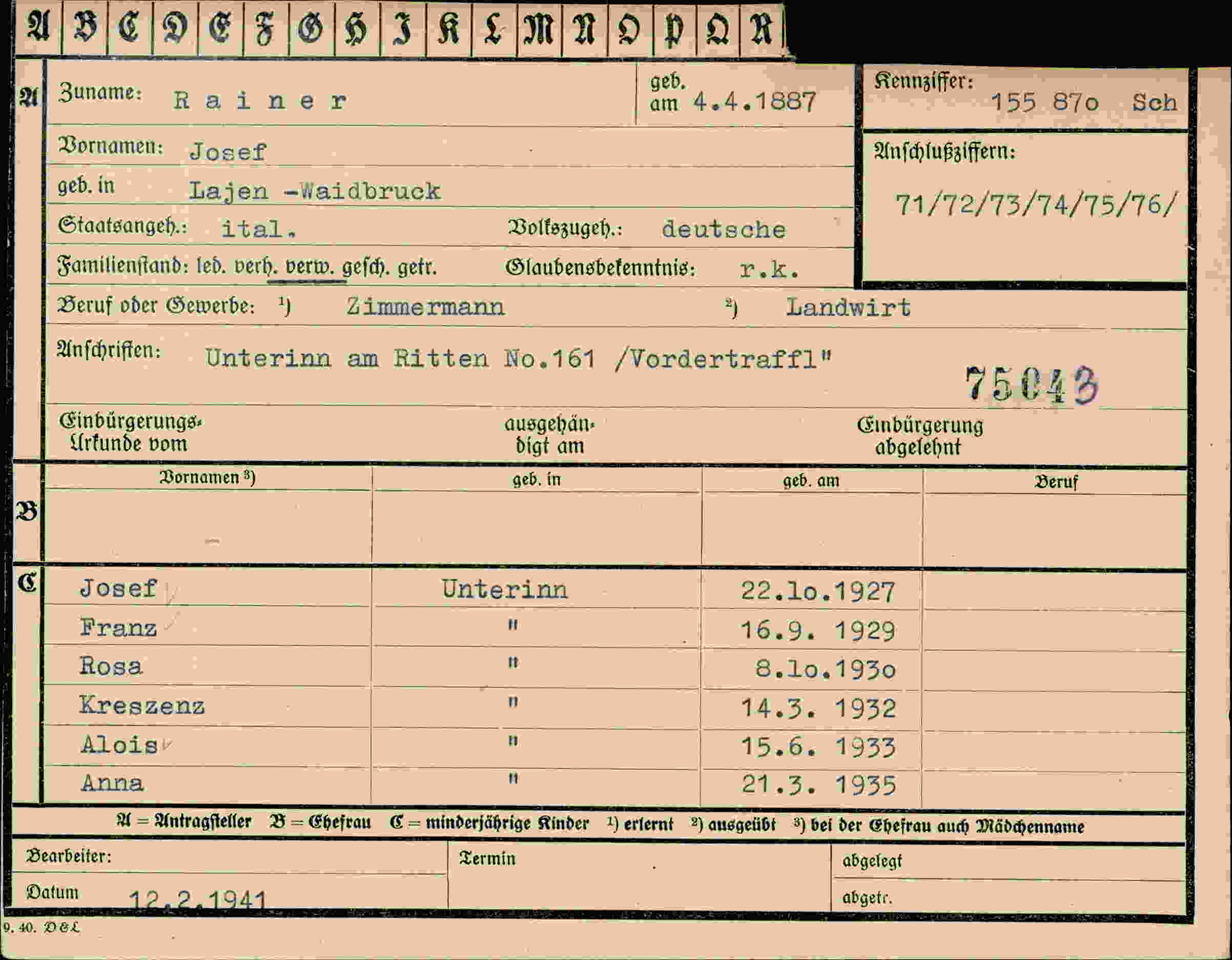 Dokument für Josef Rainer