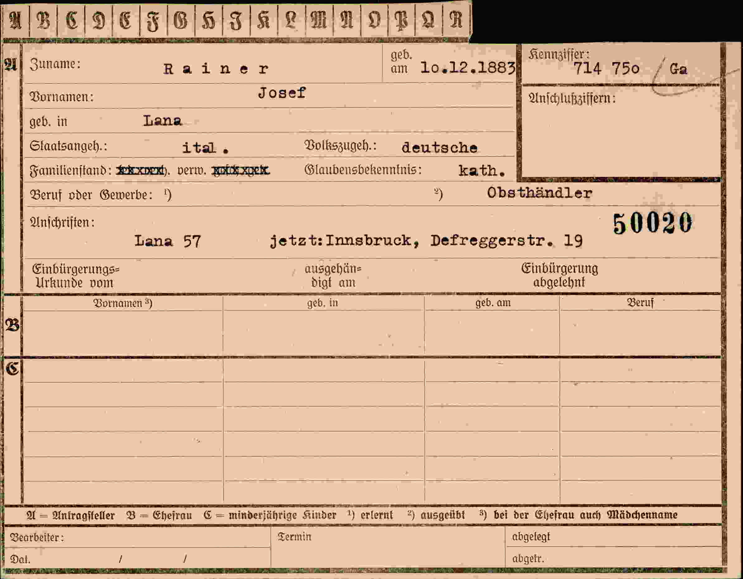 Dokument für Josef Rainer