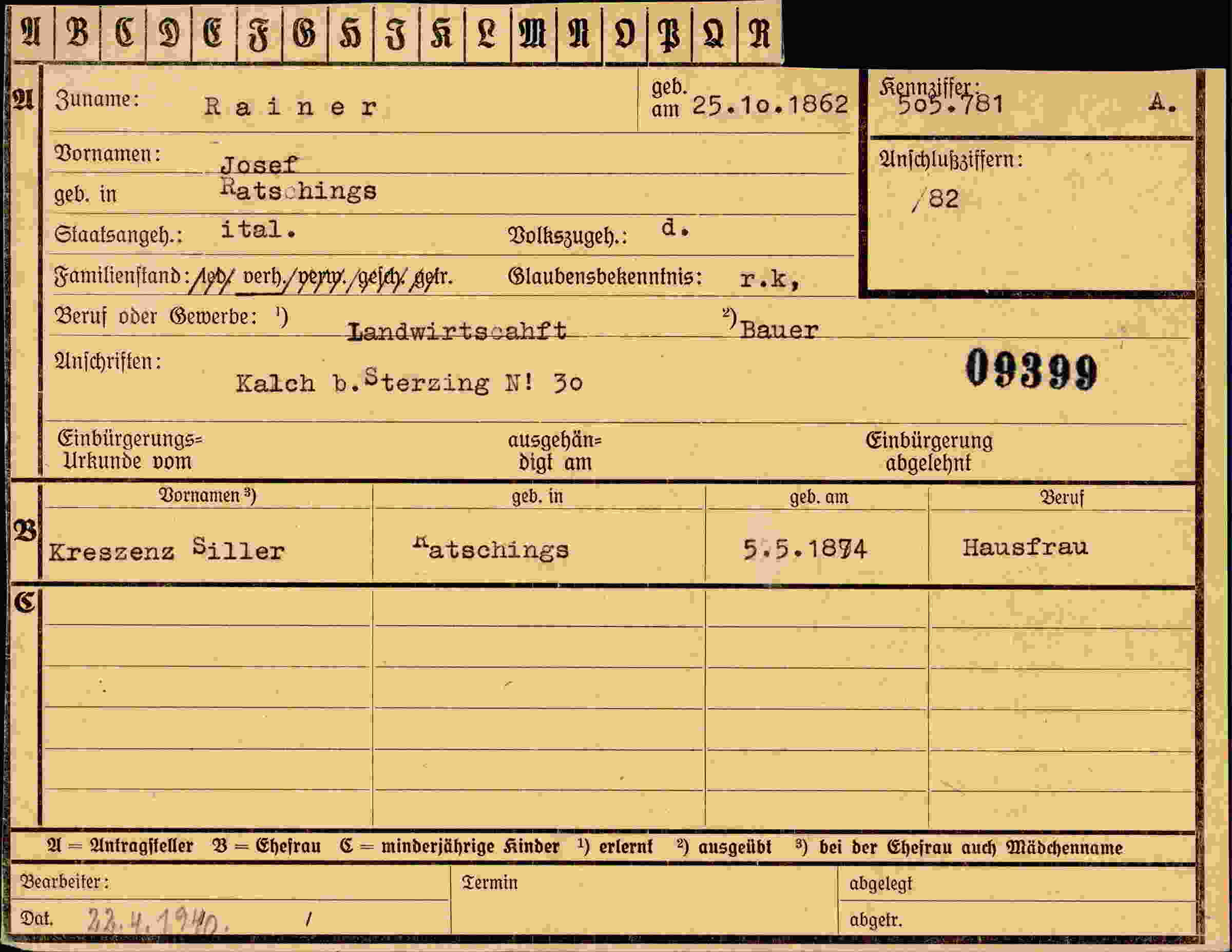 Dokument für Josef Rainer