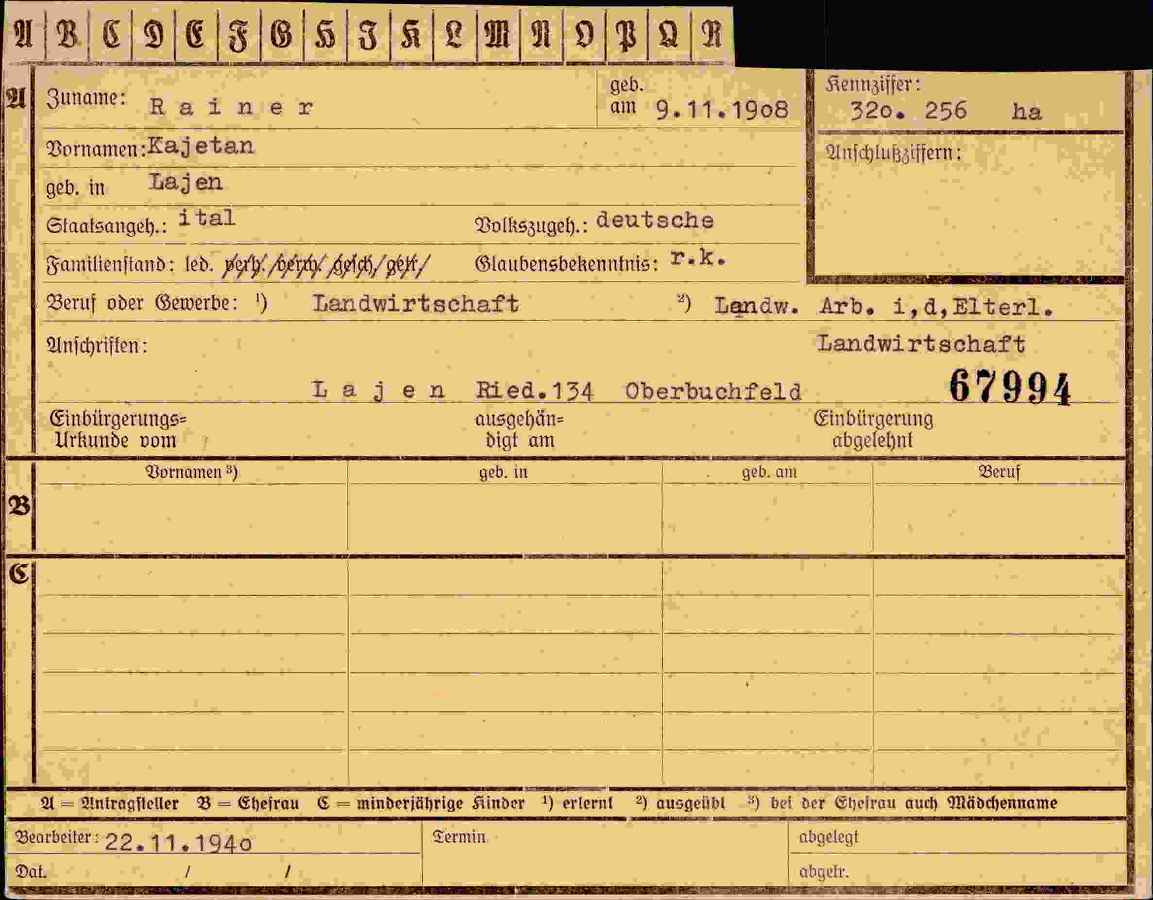 Dokument für Kajetan Rainer
