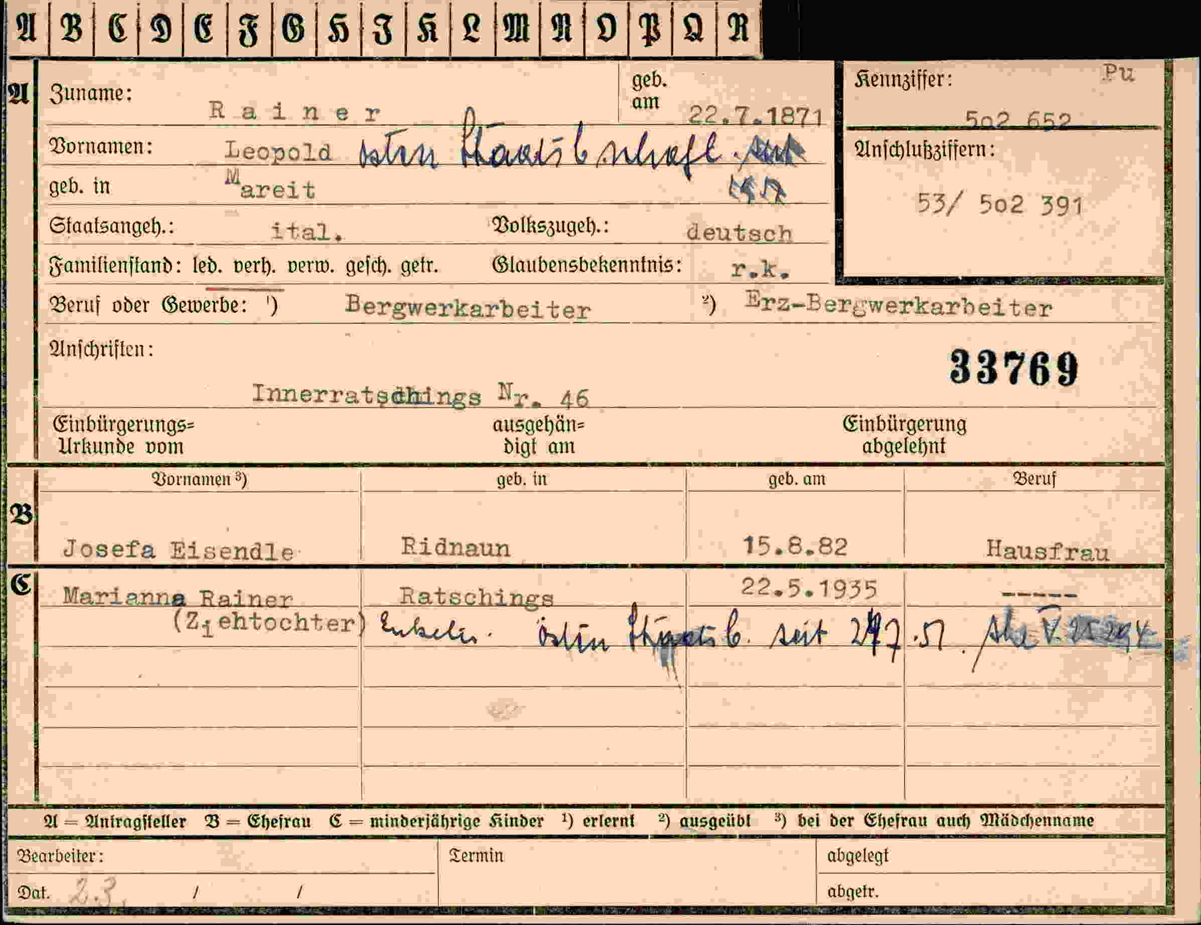 Dokument für Leopold Raine