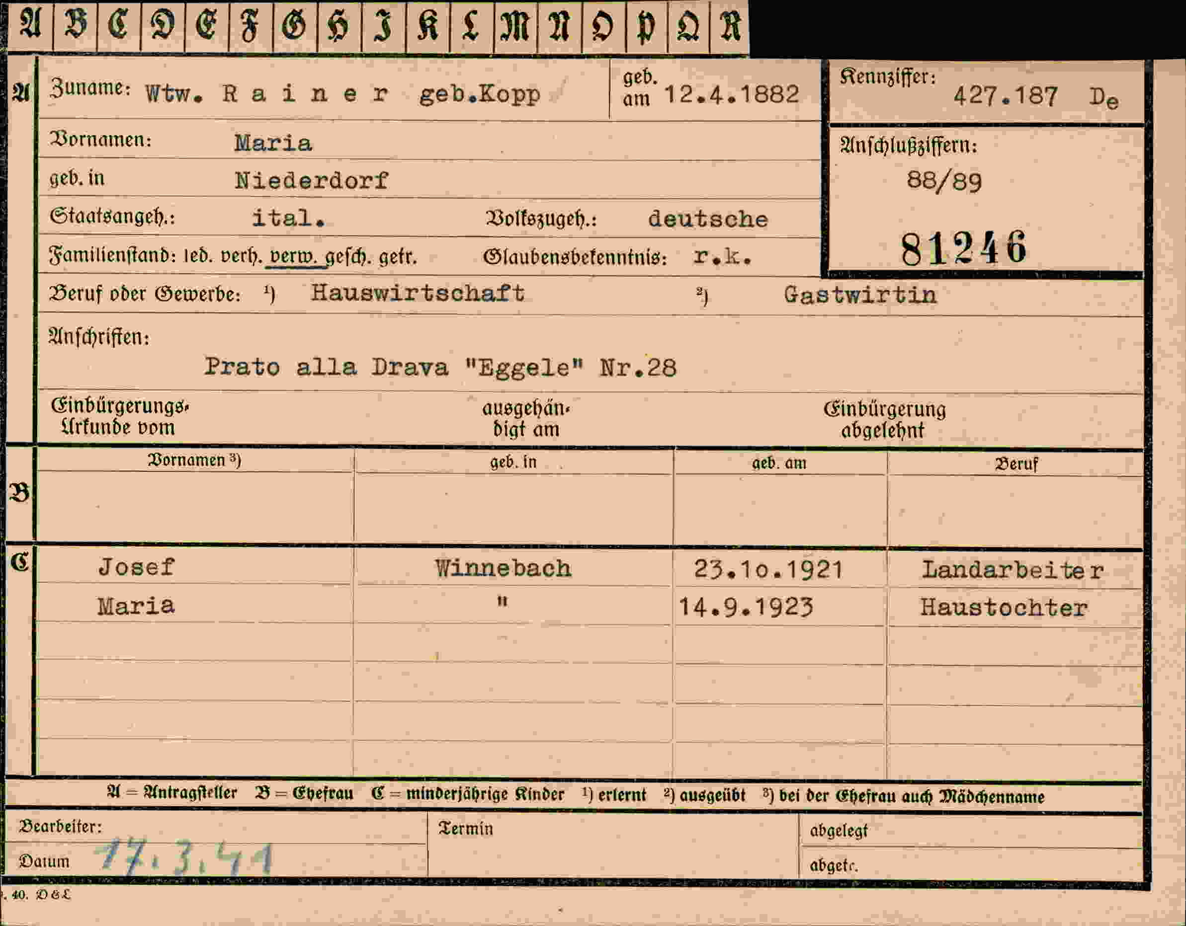 Vorderseite des Dokuments