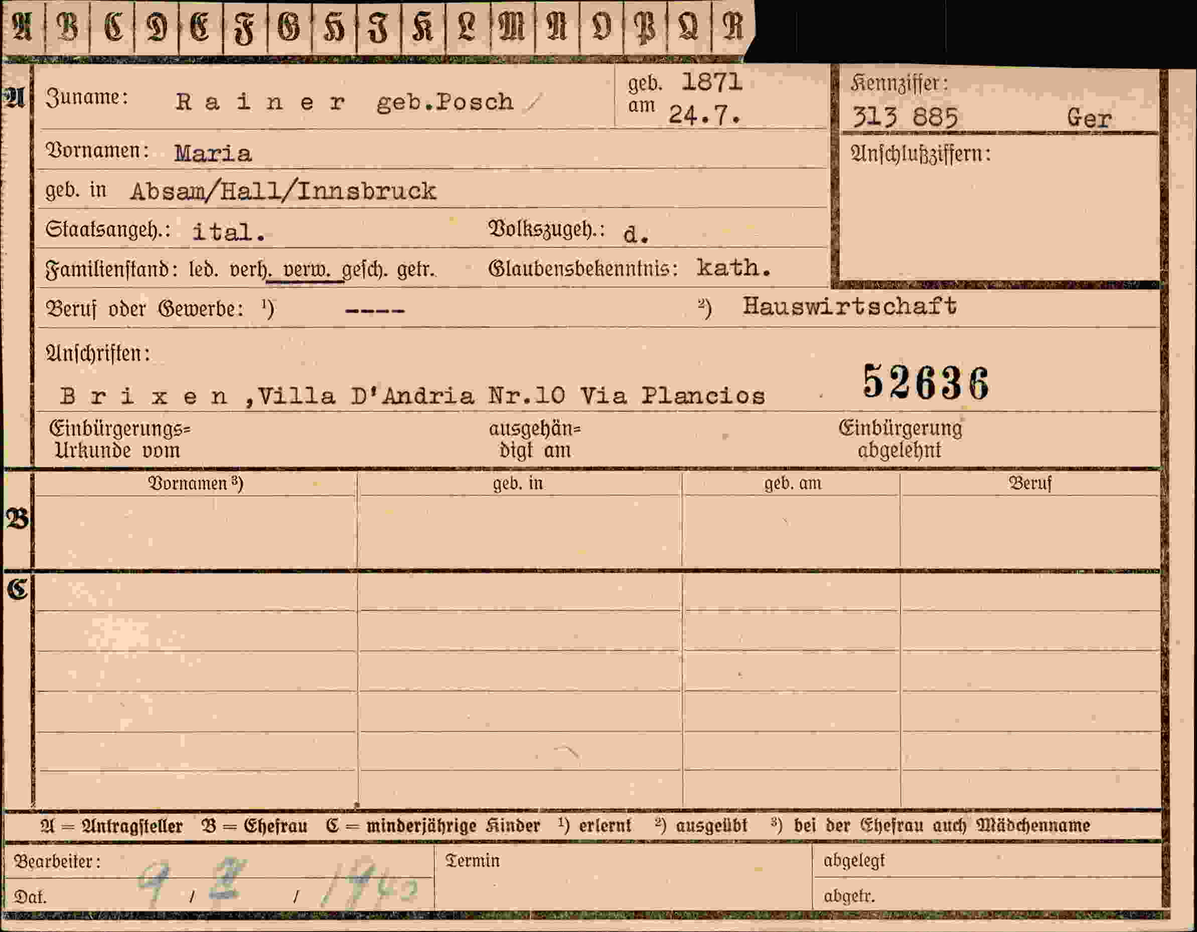 Dokument für Maria Rainer
