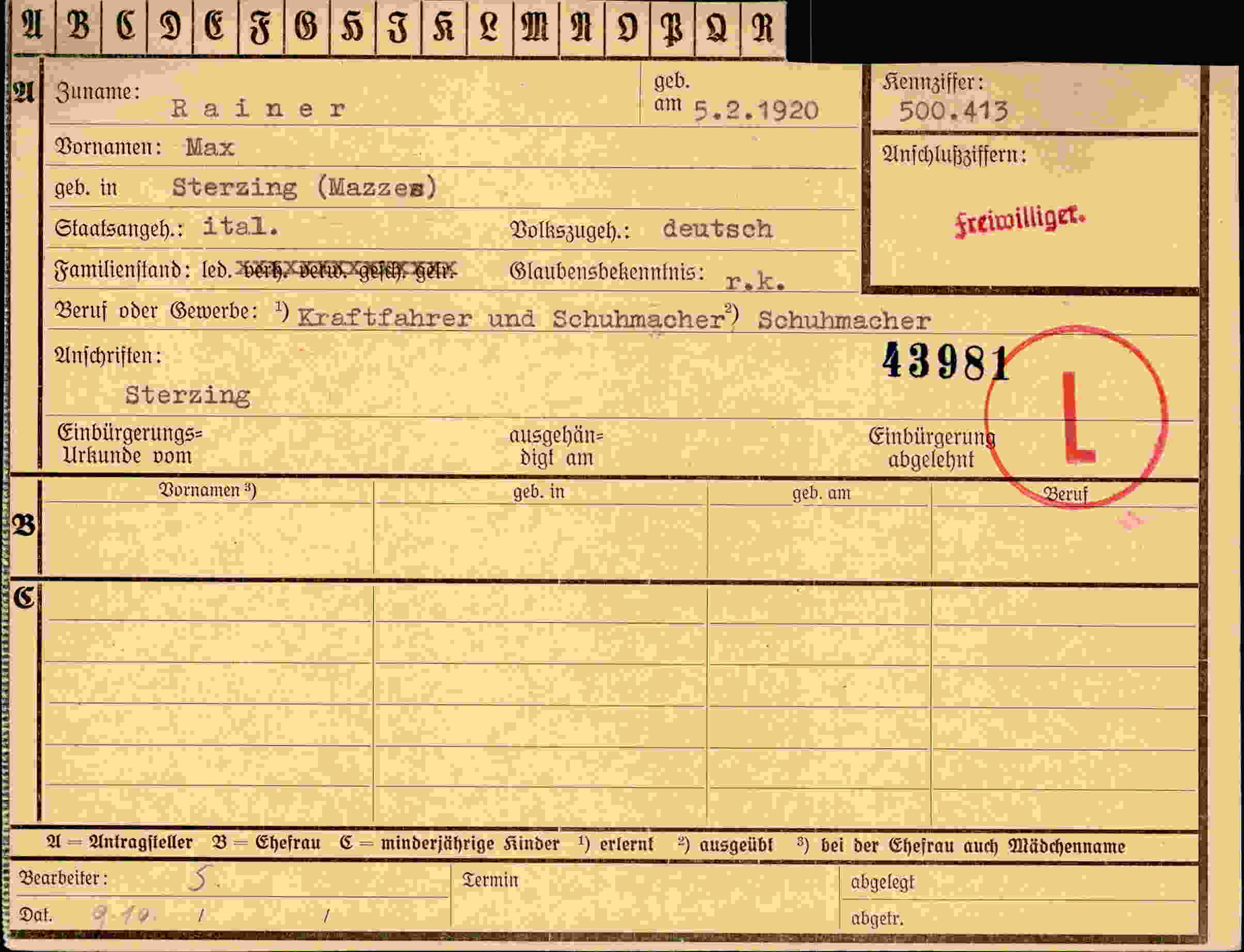 Dokument für Max Rainer