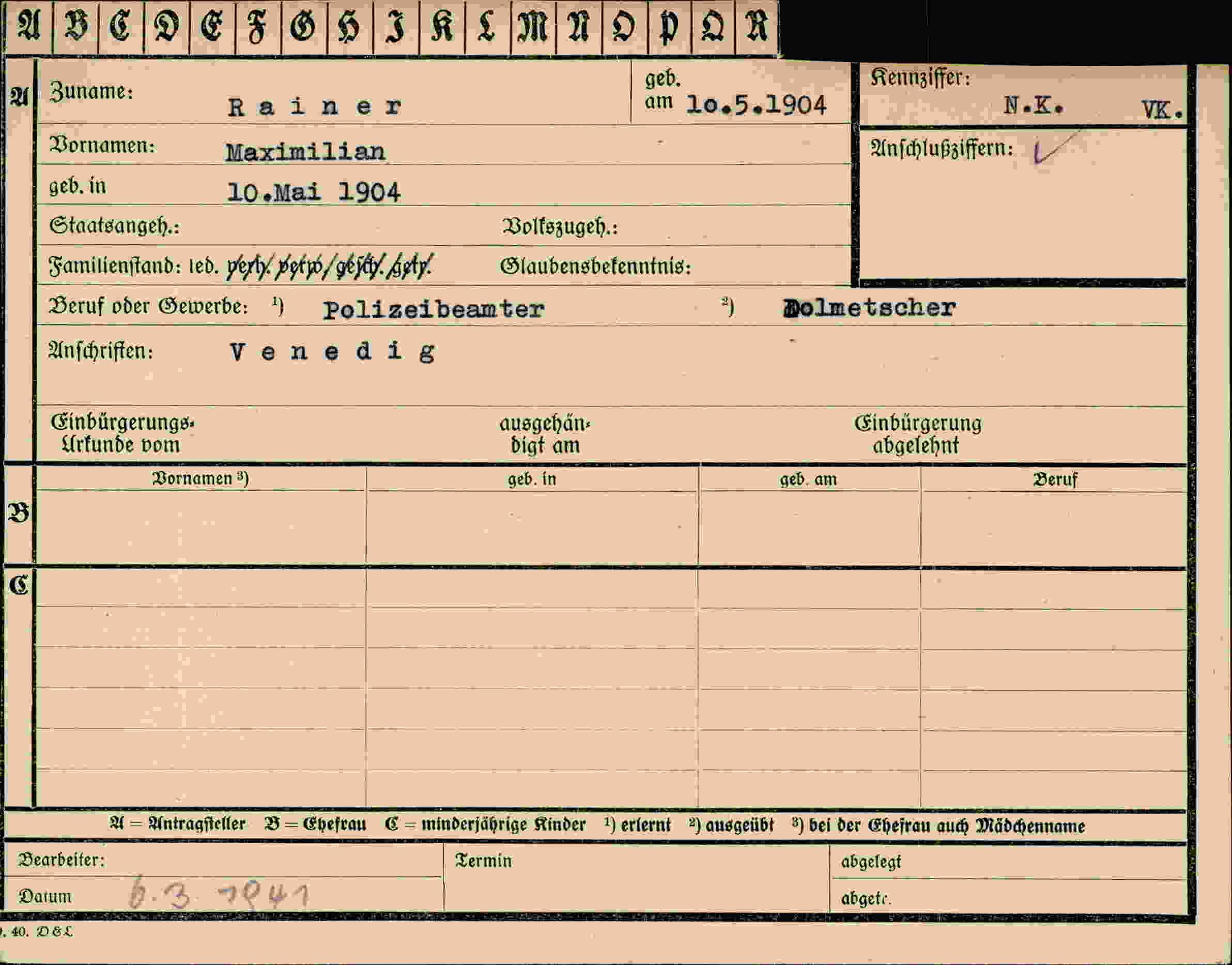 Dokument für Maximilian Rainer