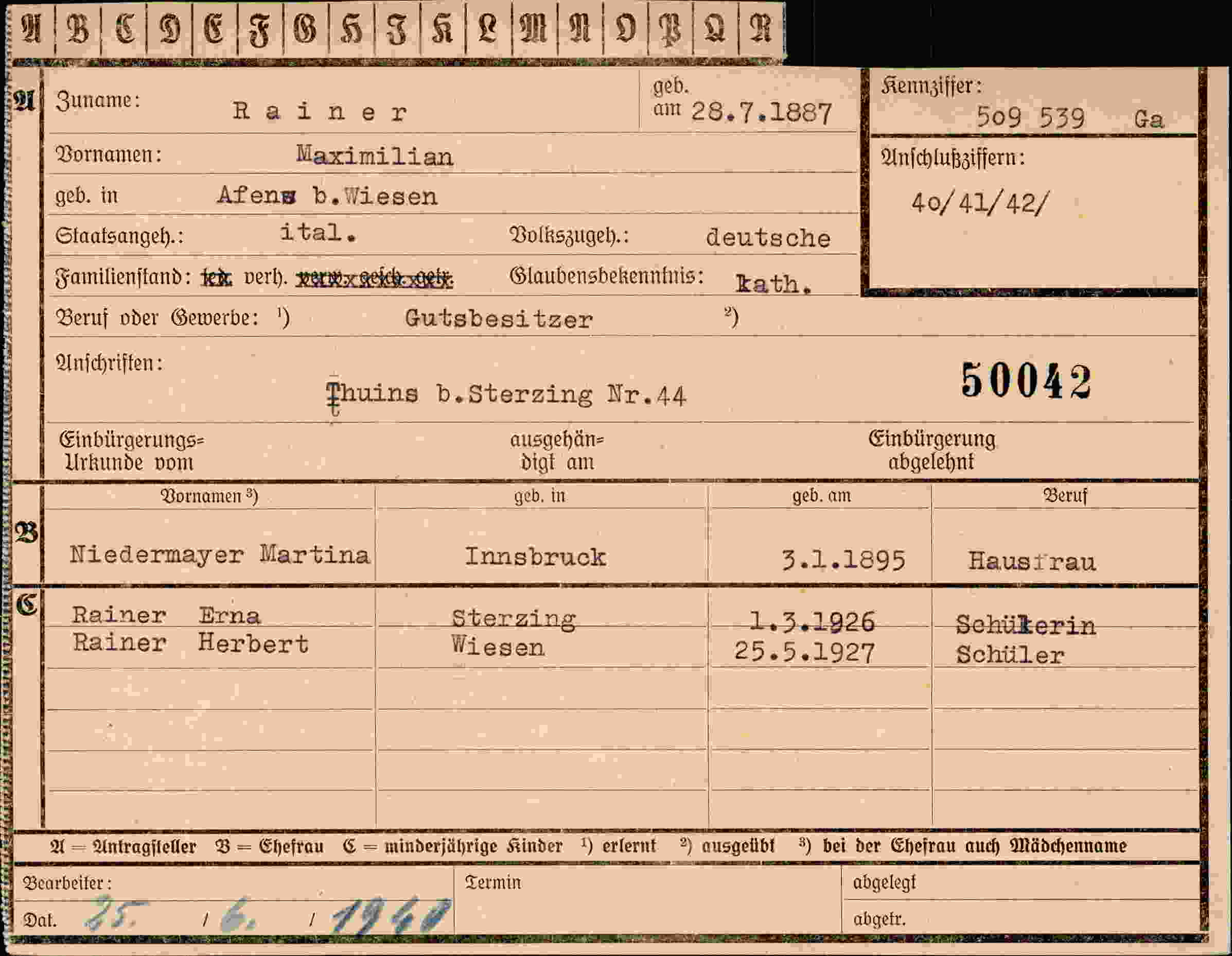 Dokument für Maximilian Rainer