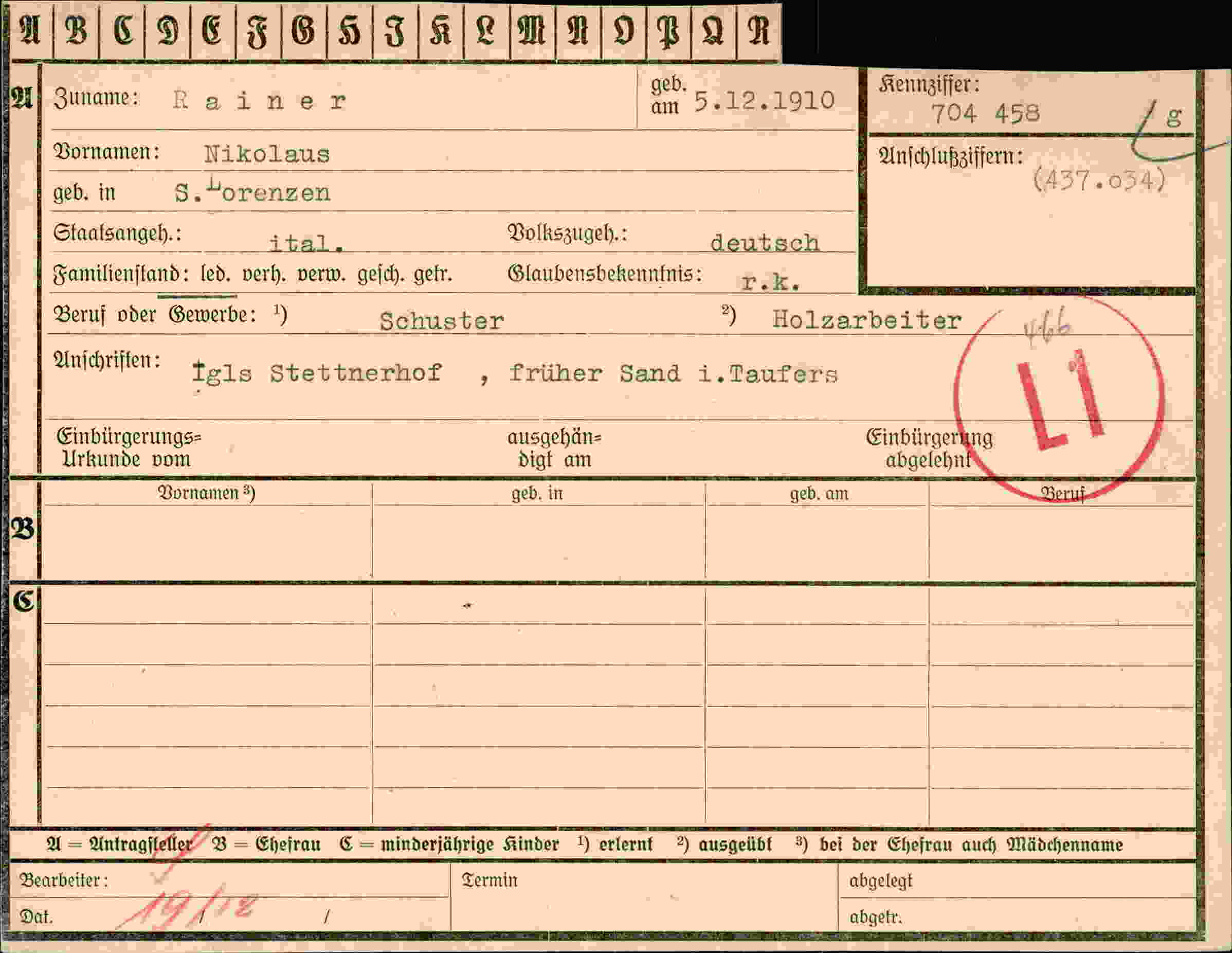 Vorderseite des Dokuments