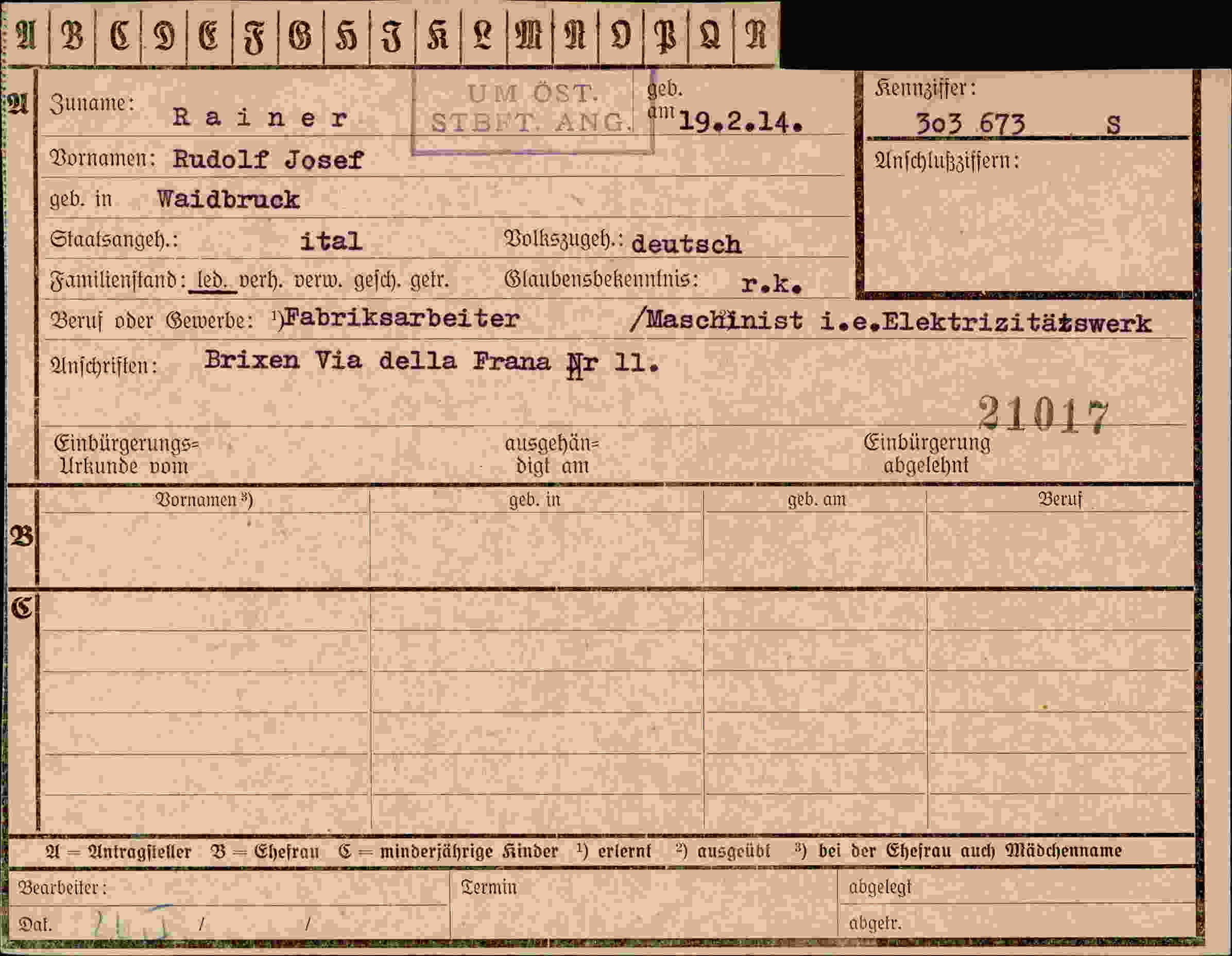Vorderseite des Dokuments