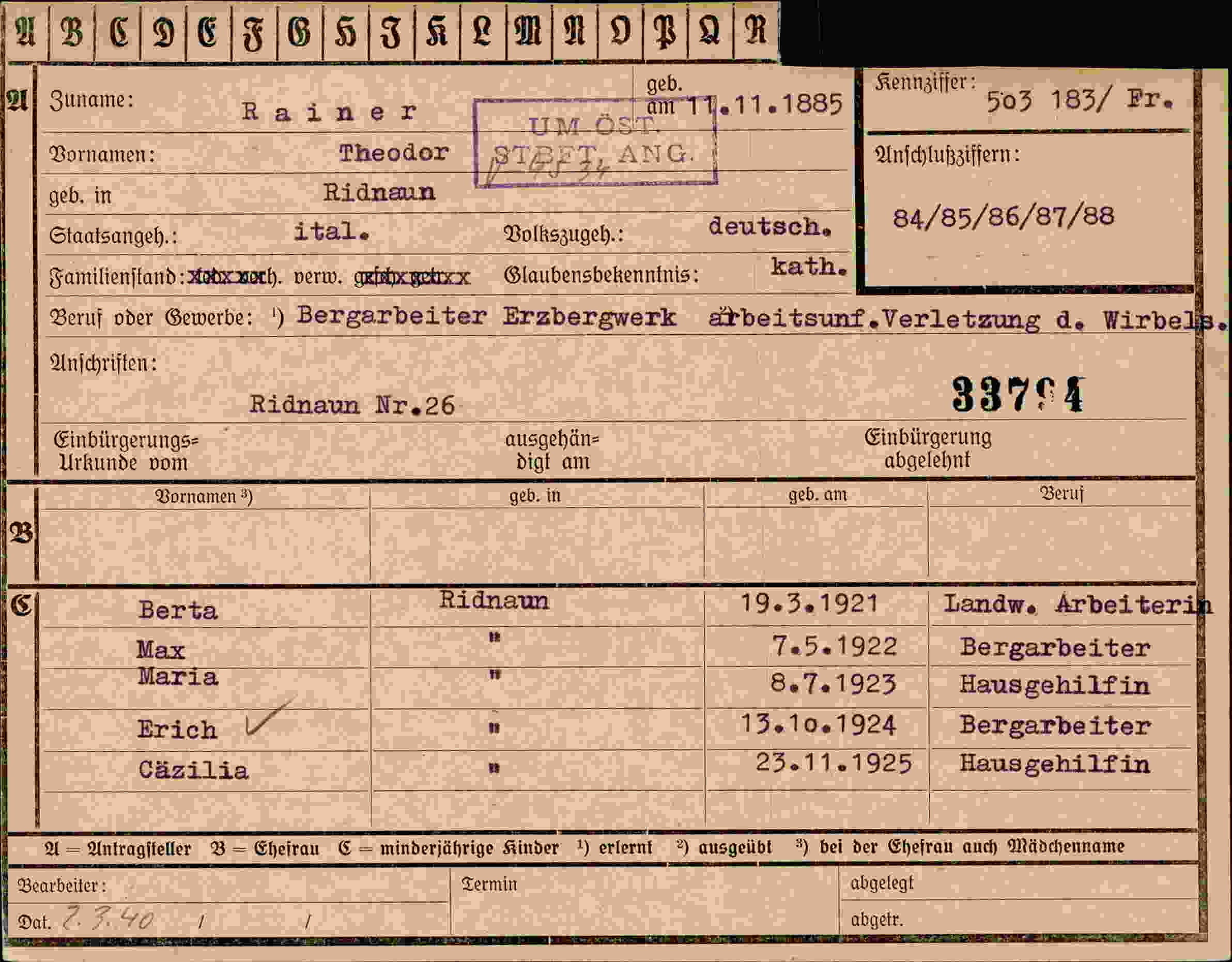 Vorderseite des Dokuments