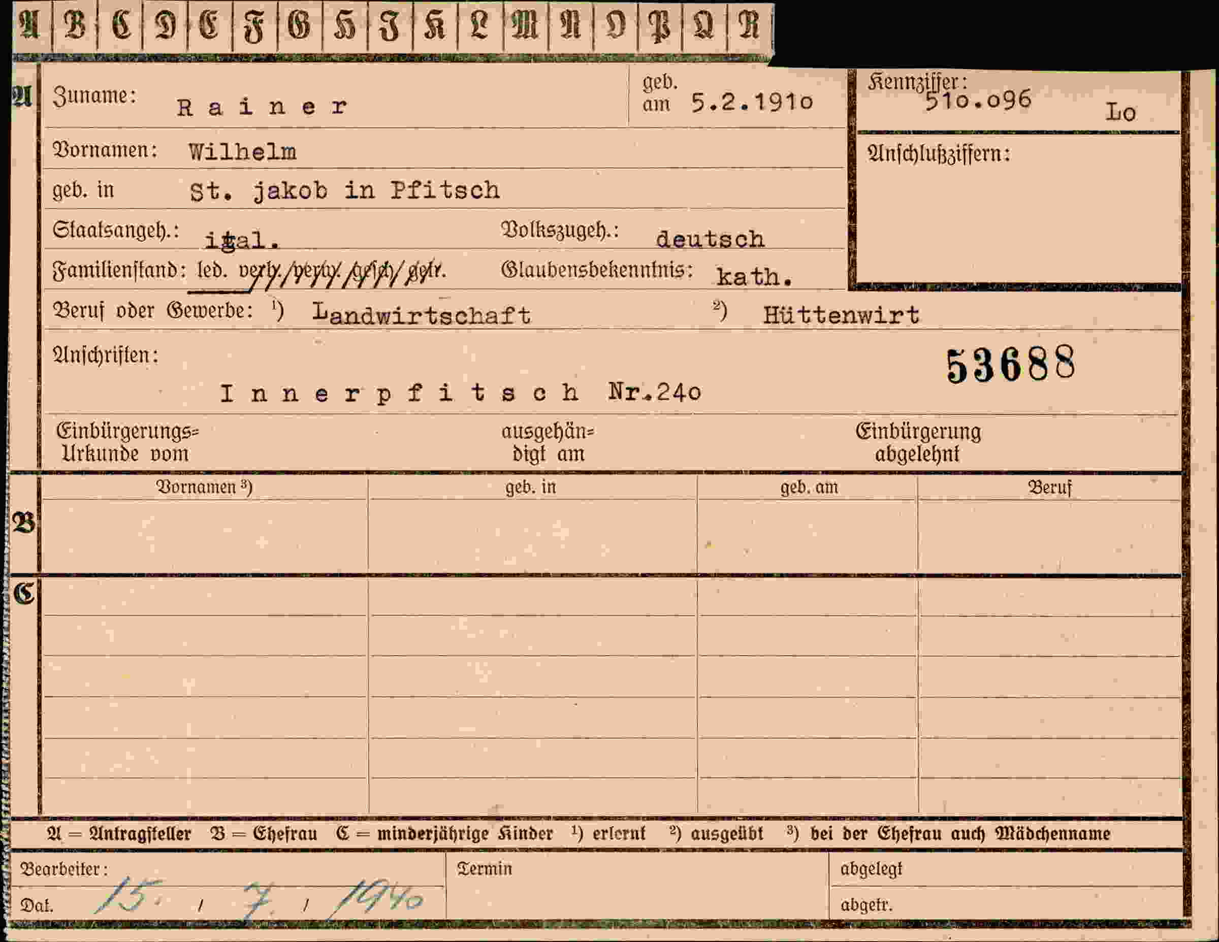 Dokument für Wilhelm Rainer