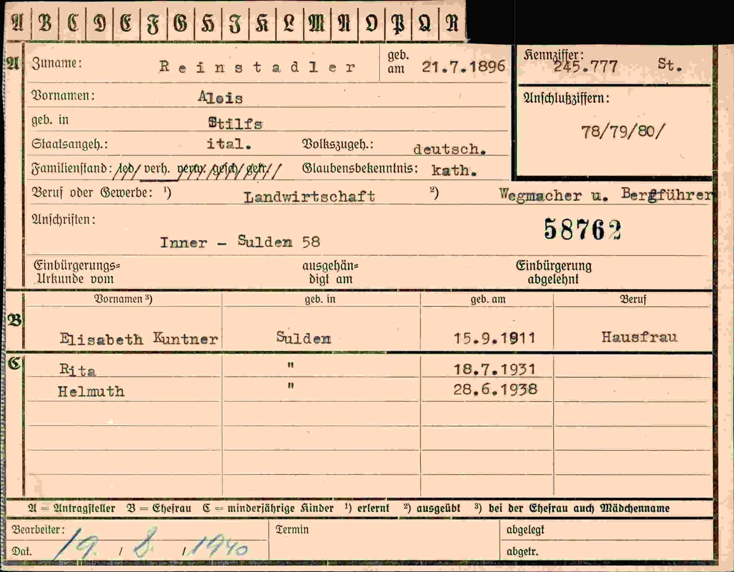 Vorderseite des Dokuments
