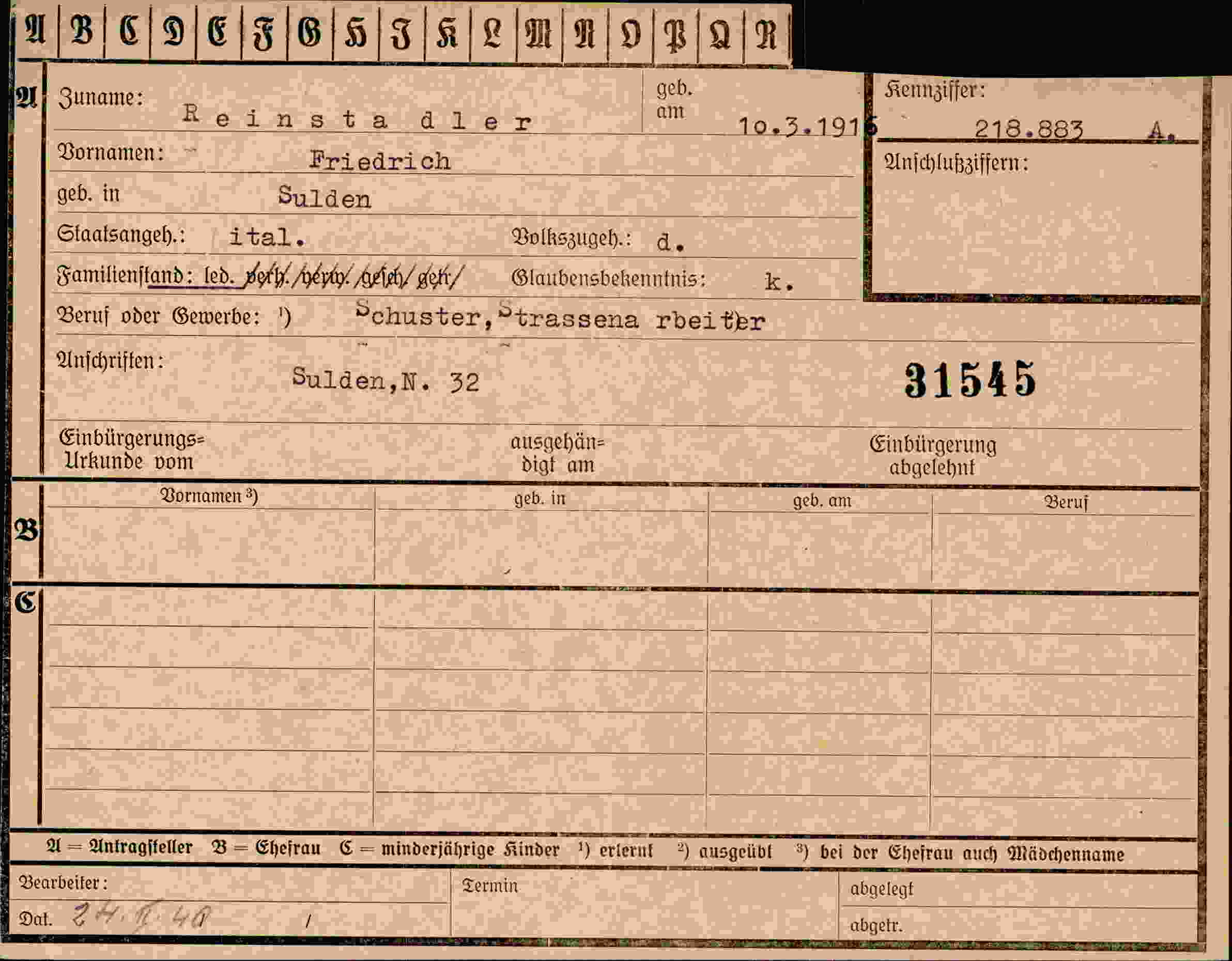 Dokument für Friedrich Reinsta d