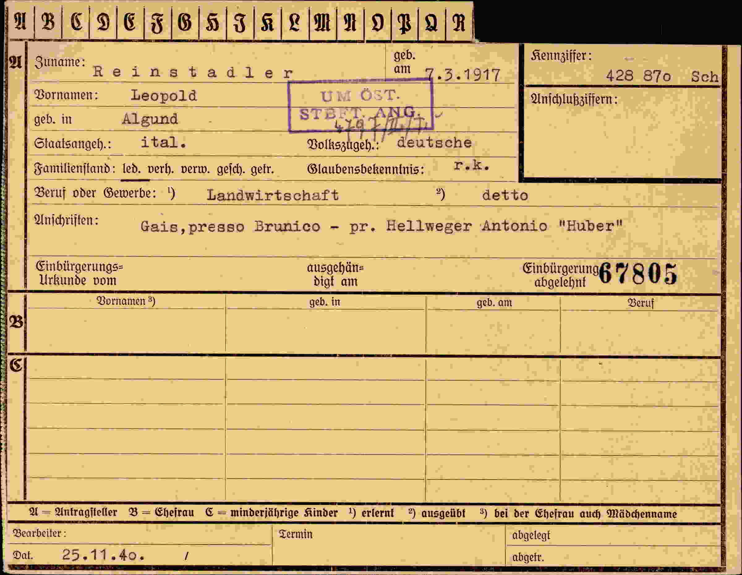 Dokument für Leopold Reinstadler