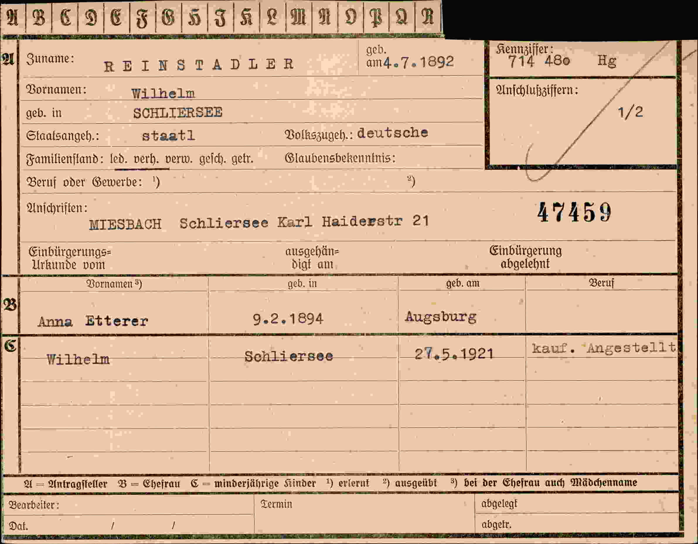 Dokument für Wilhelm Reinstadler