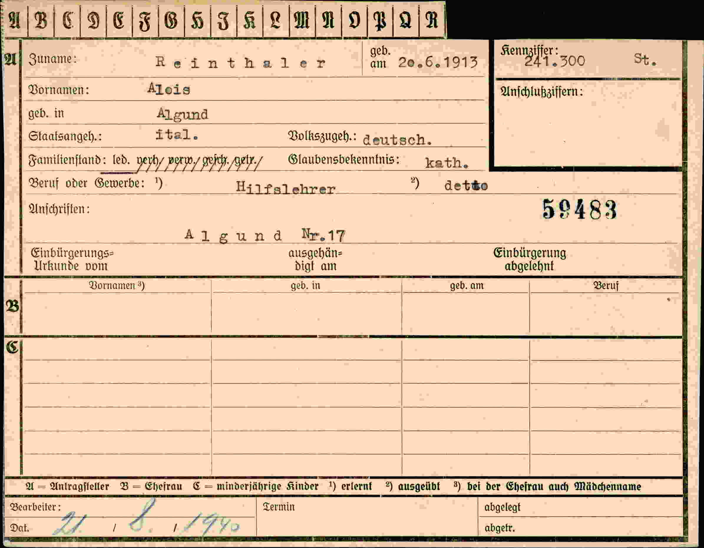 Dokument für Alois Reinthaler
