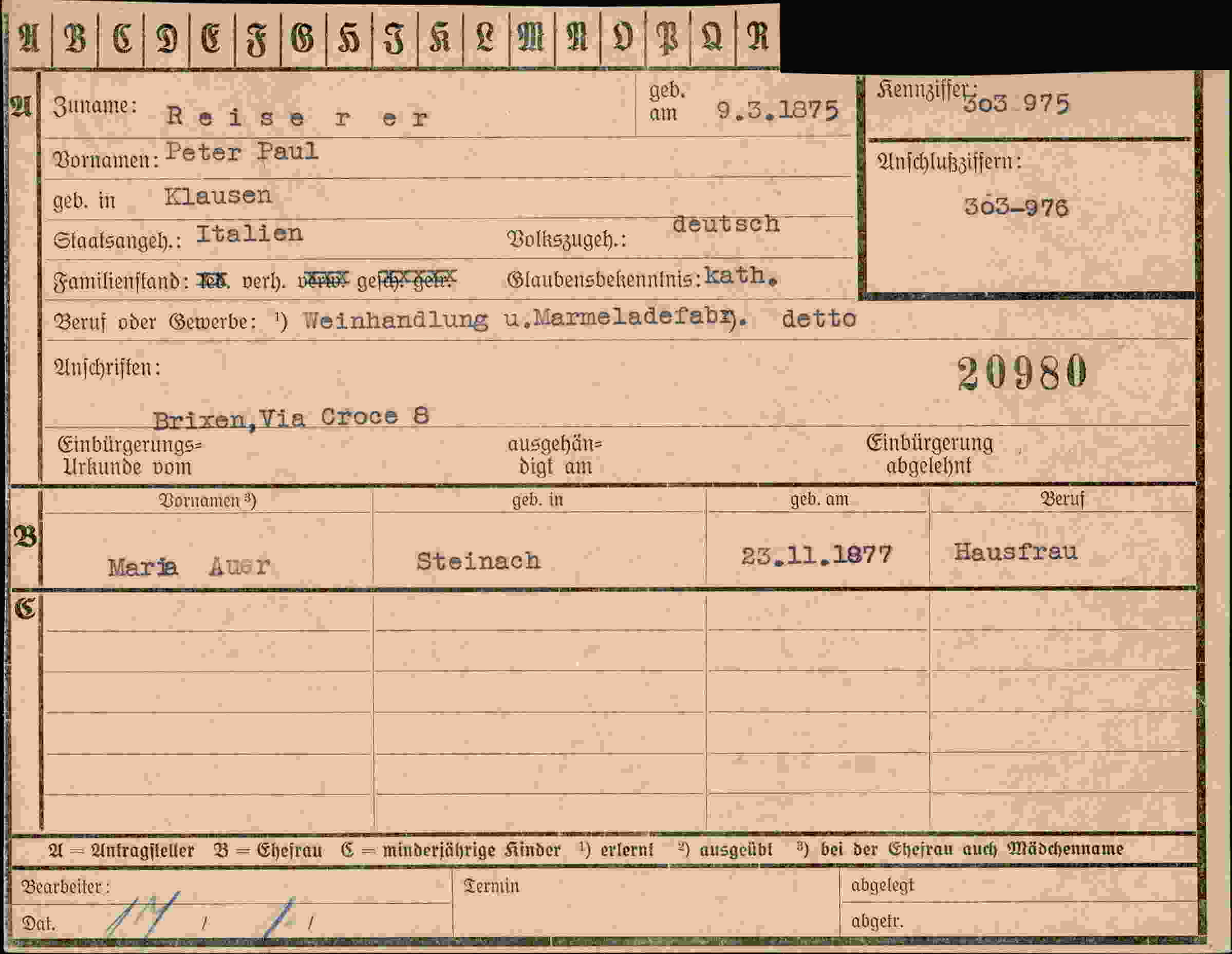 Dokument für Peter Paul Reiserer