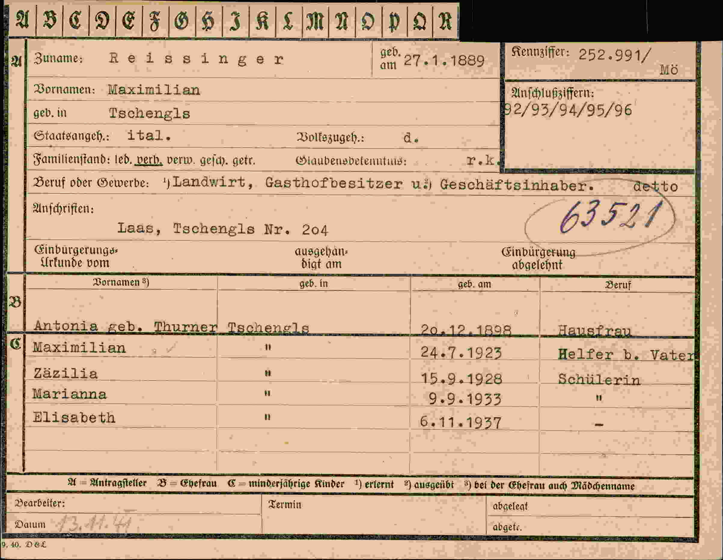 Dokument für Maximilian Reissinger