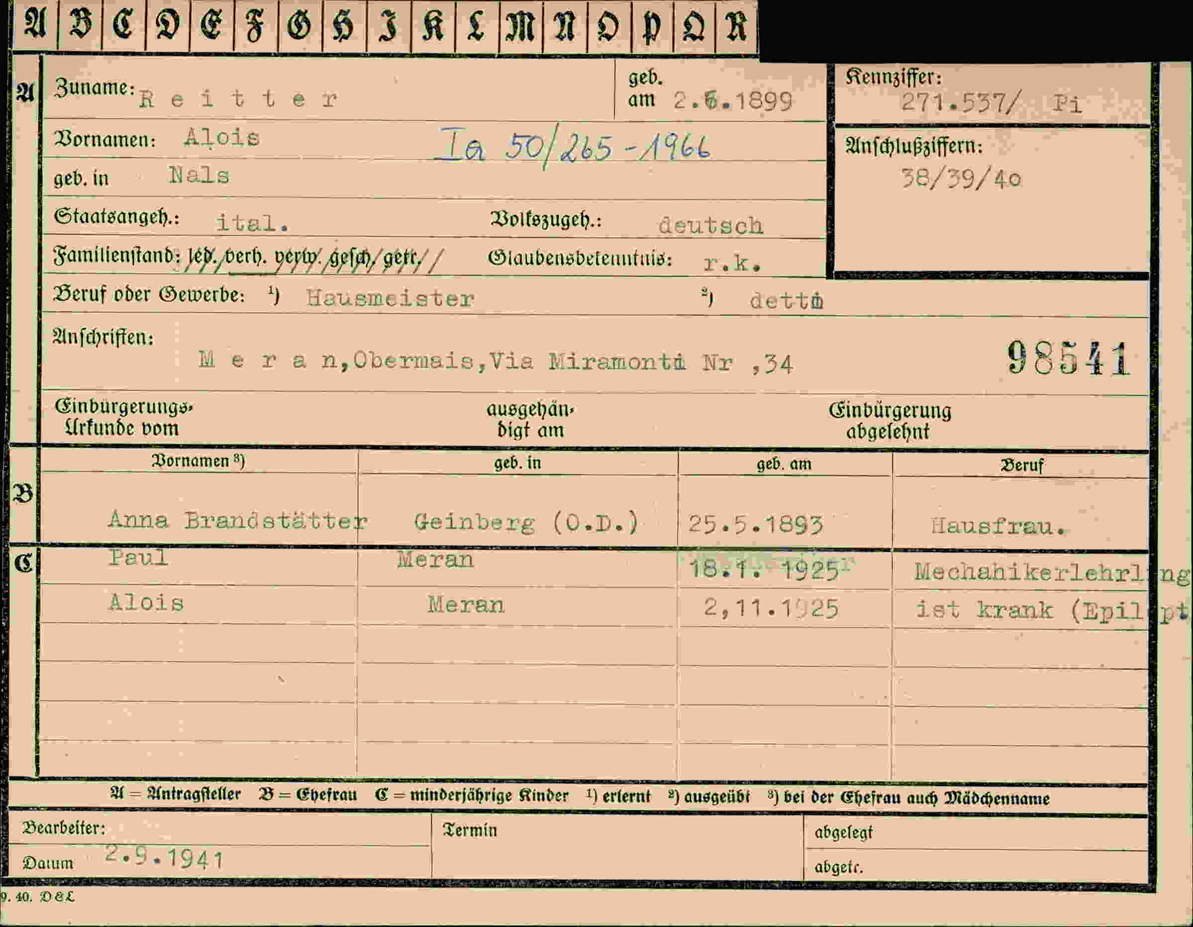 Dokument für Alois Reitter