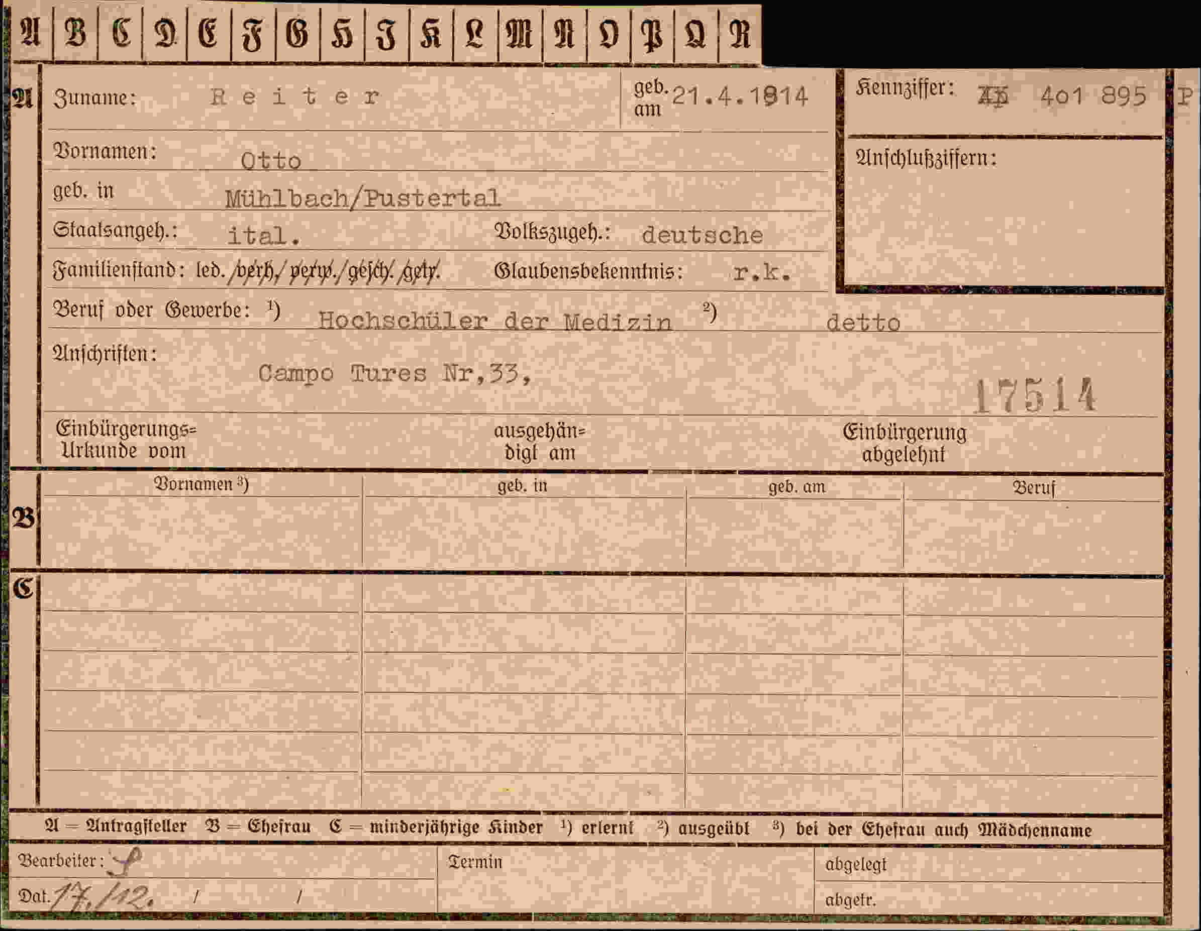 Dokument für Otto Reiter