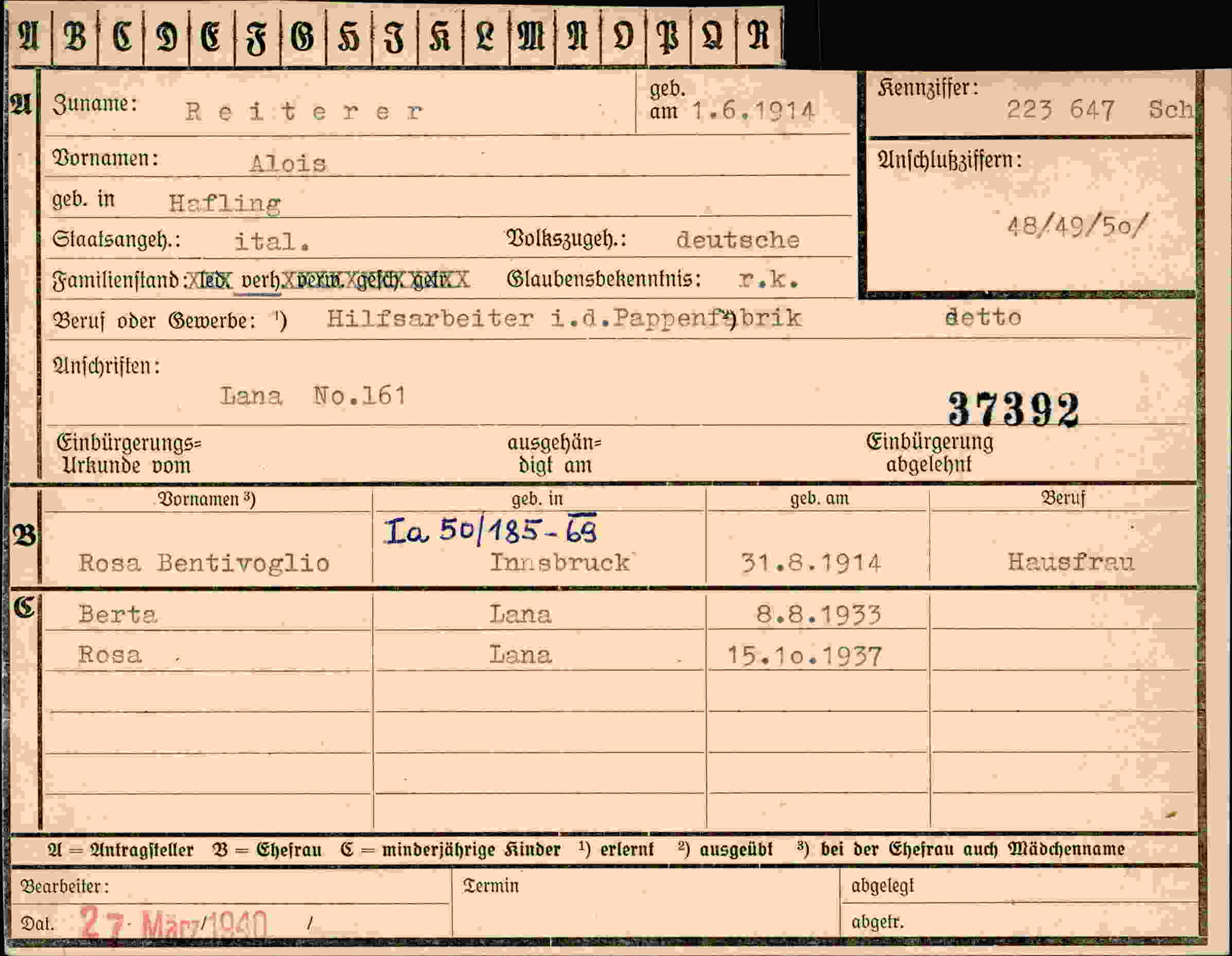 Dokument für Alois Reiterer