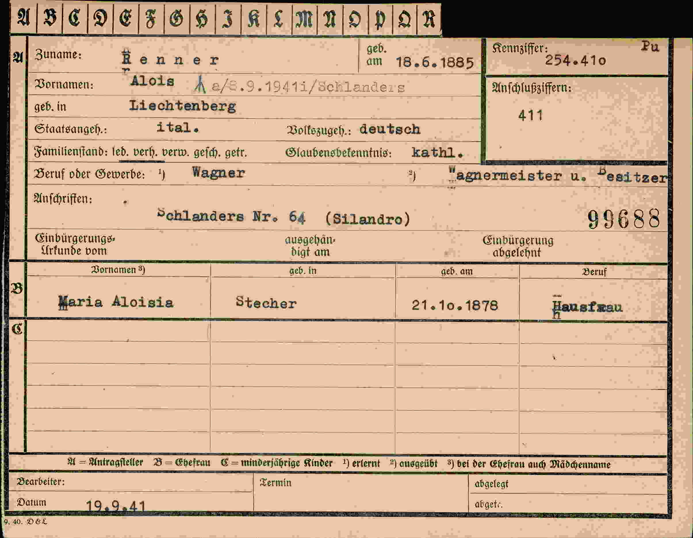 Vorderseite des Dokuments