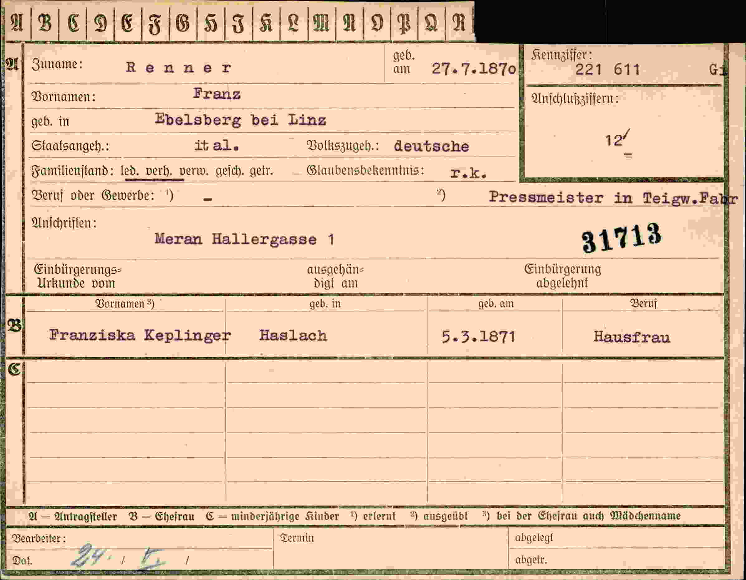 Dokument für Franz Rennen