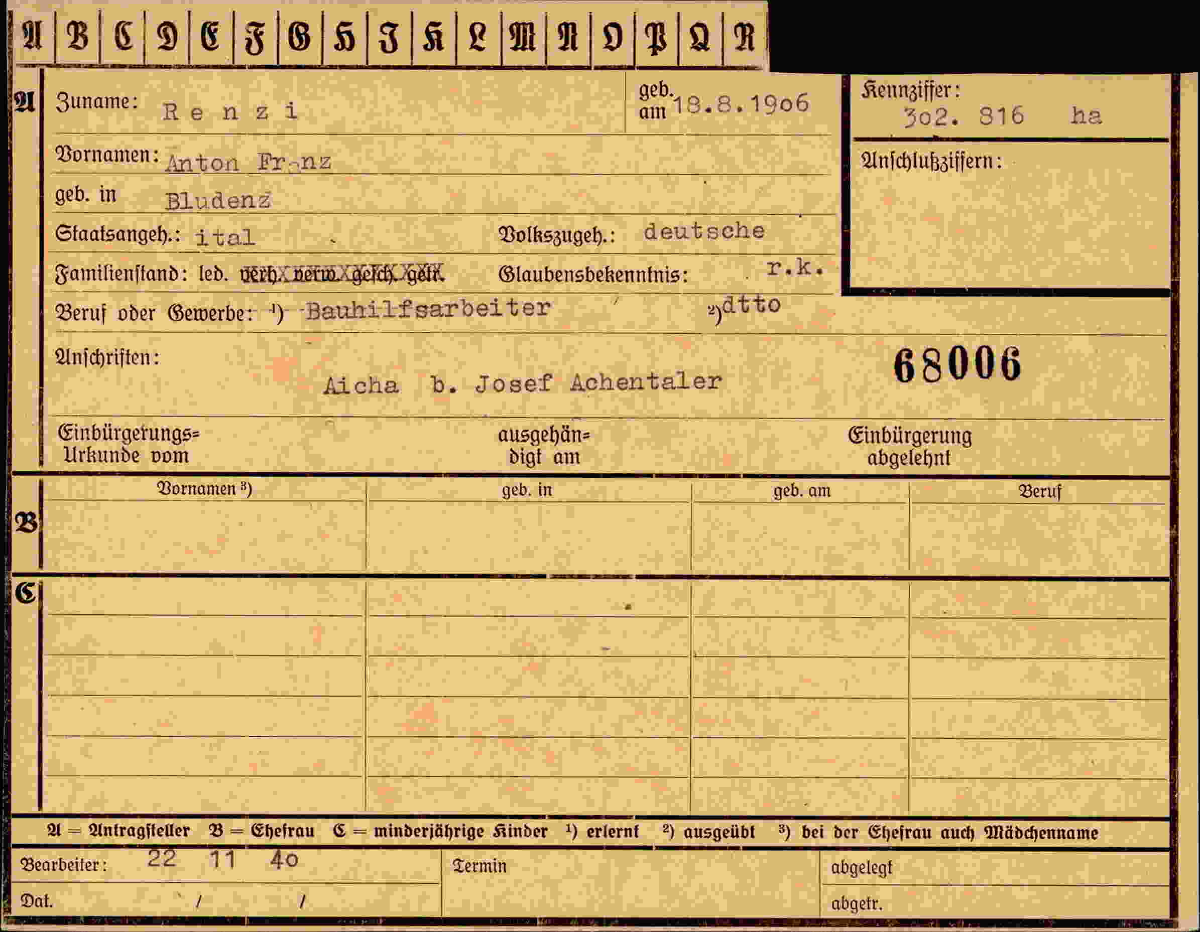 Dokument für Anton Franz Renzi