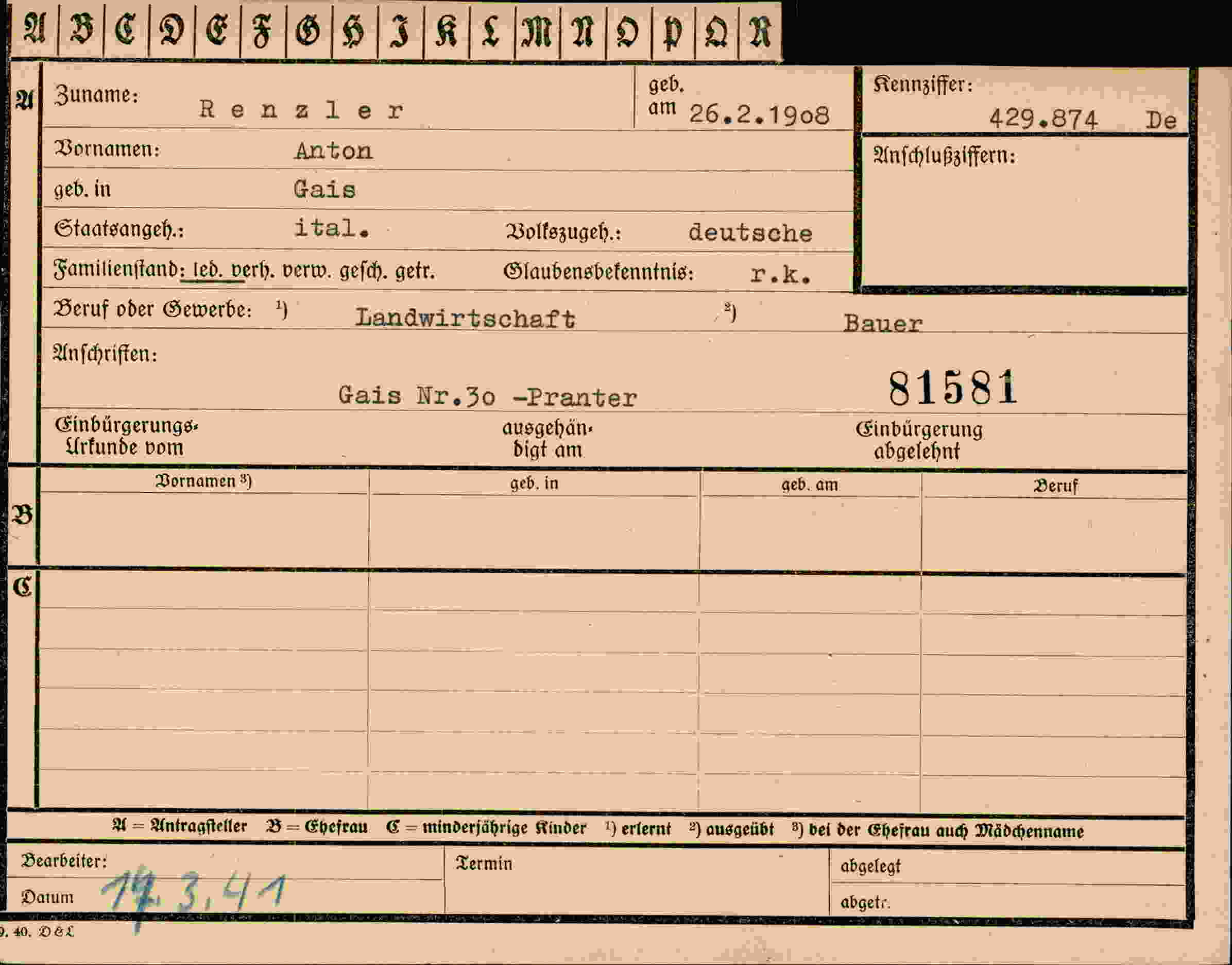Dokument für Anton Renzler