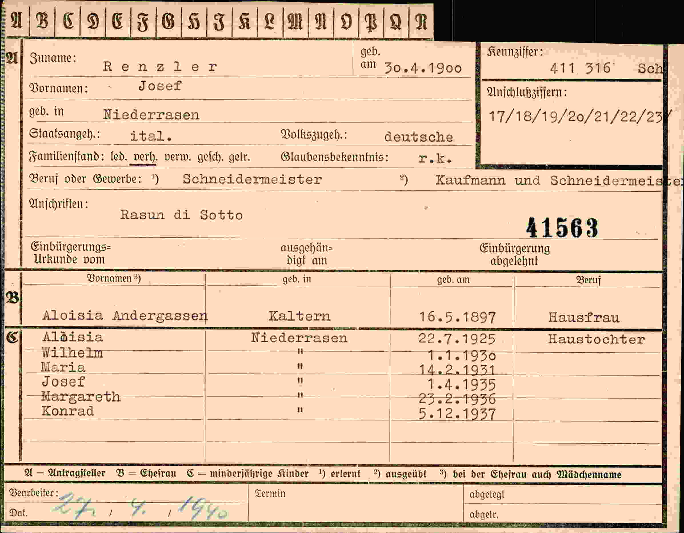 Vorderseite des Dokuments