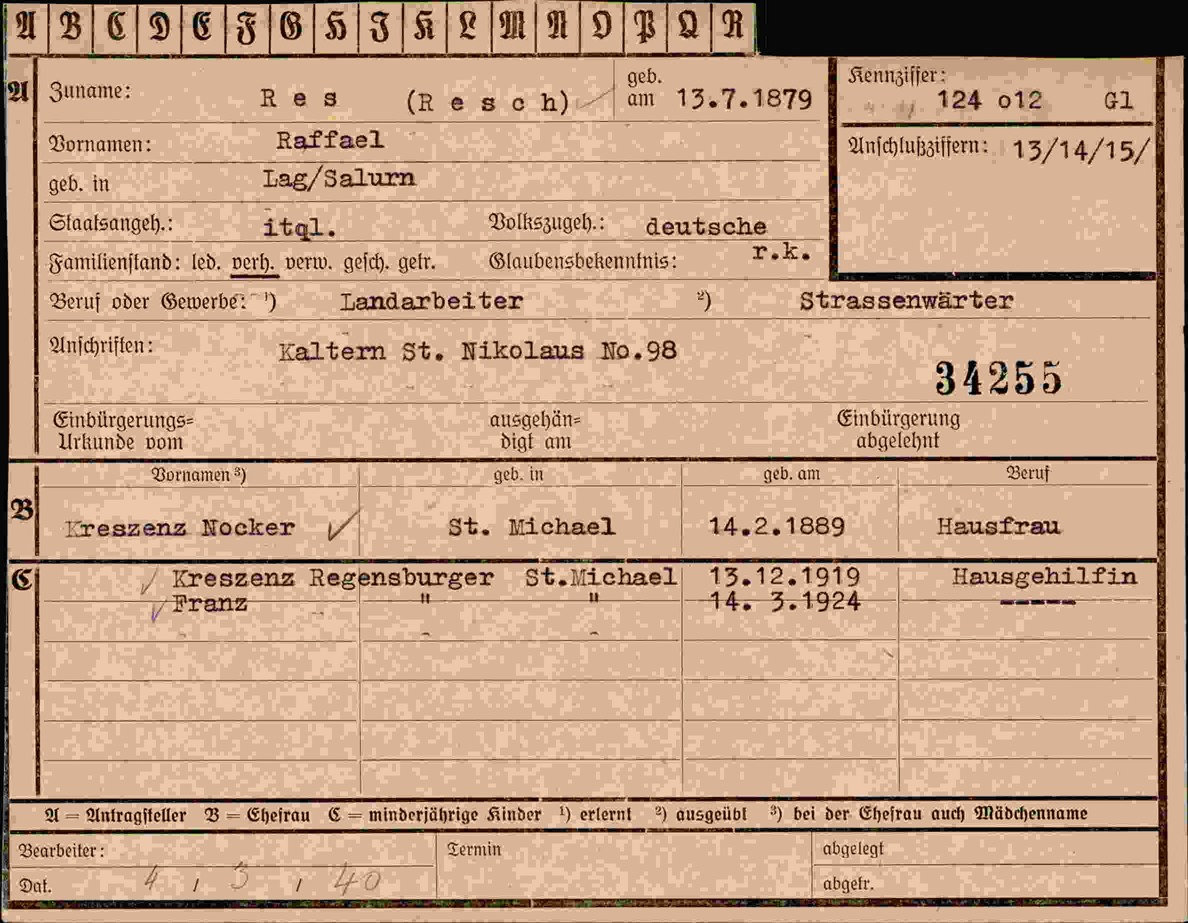 Vorderseite des Dokuments