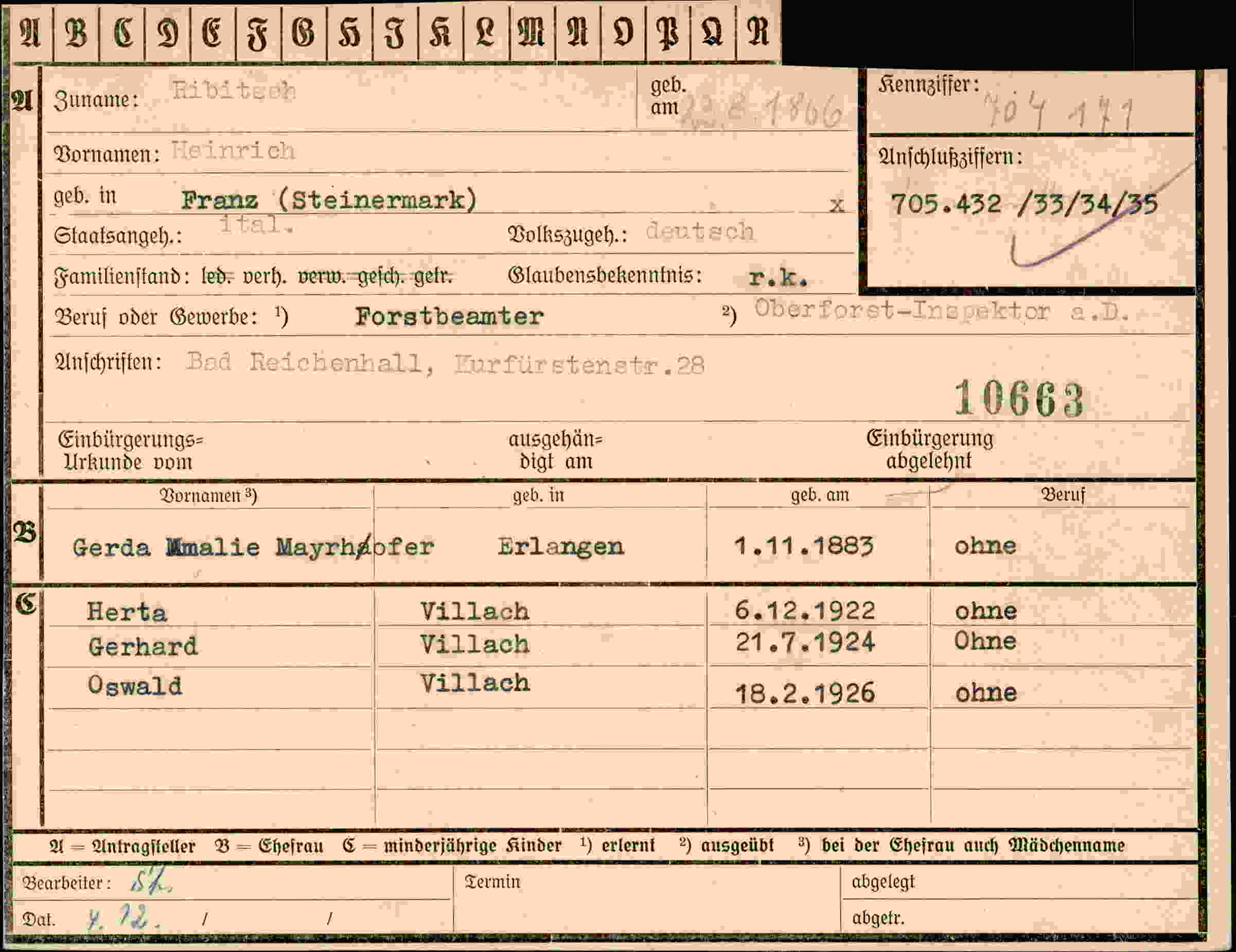 Dokument für Heinrich Ribitsch