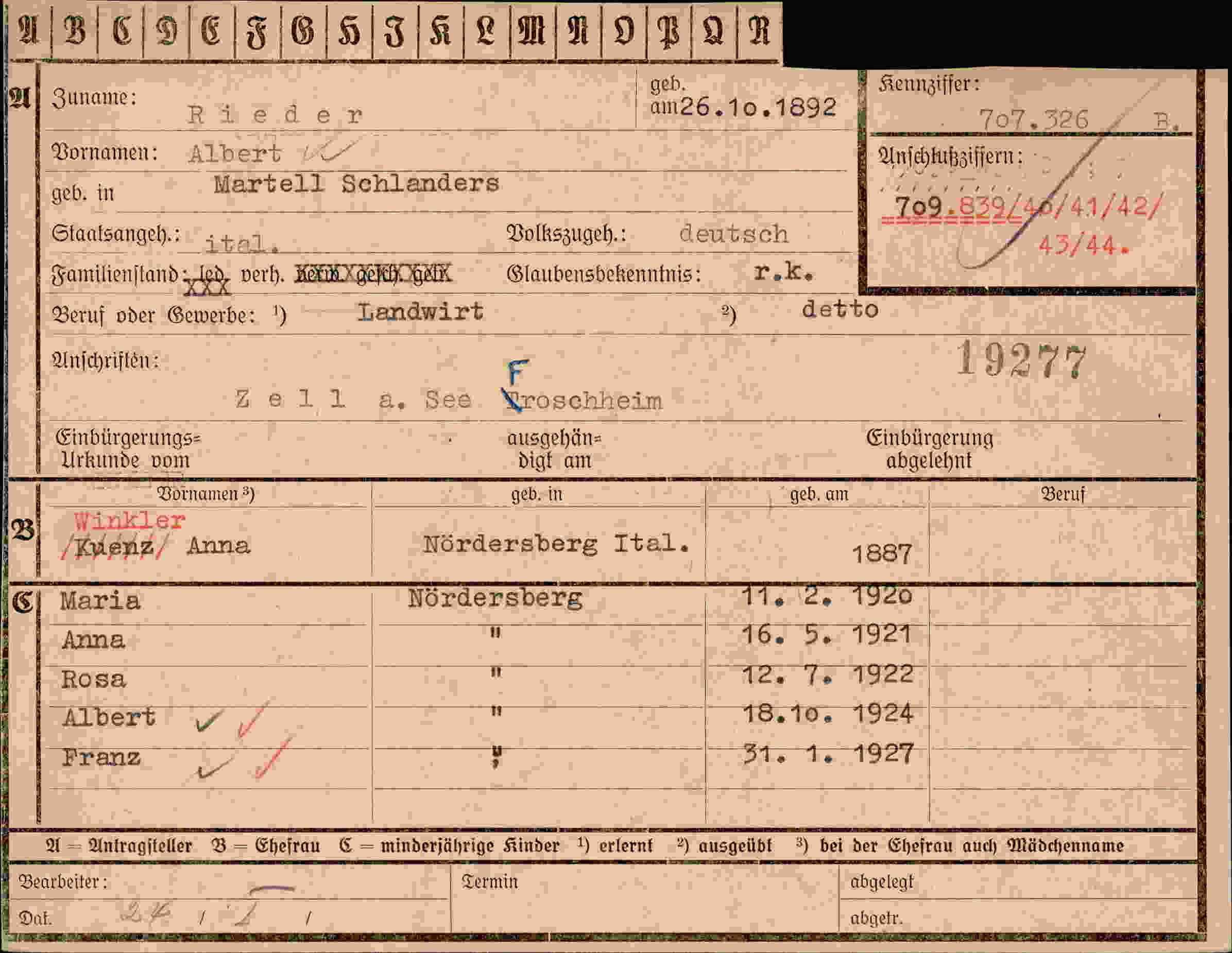 Dokument für Albert Rieder