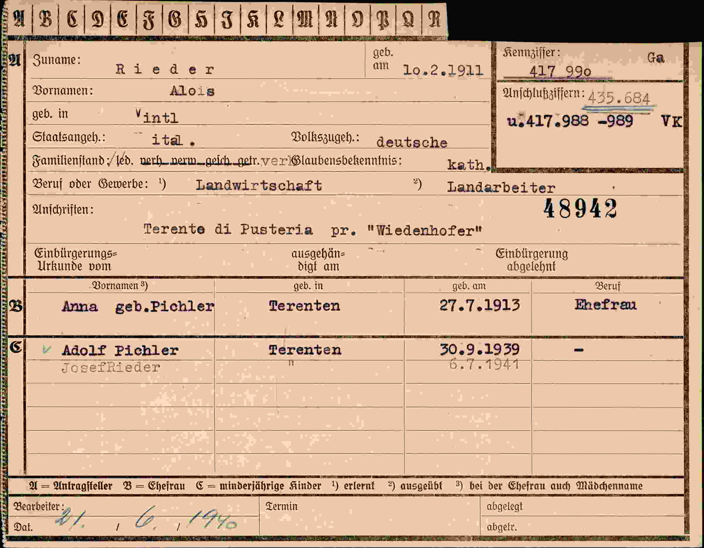 Dokument für Alois Rieder