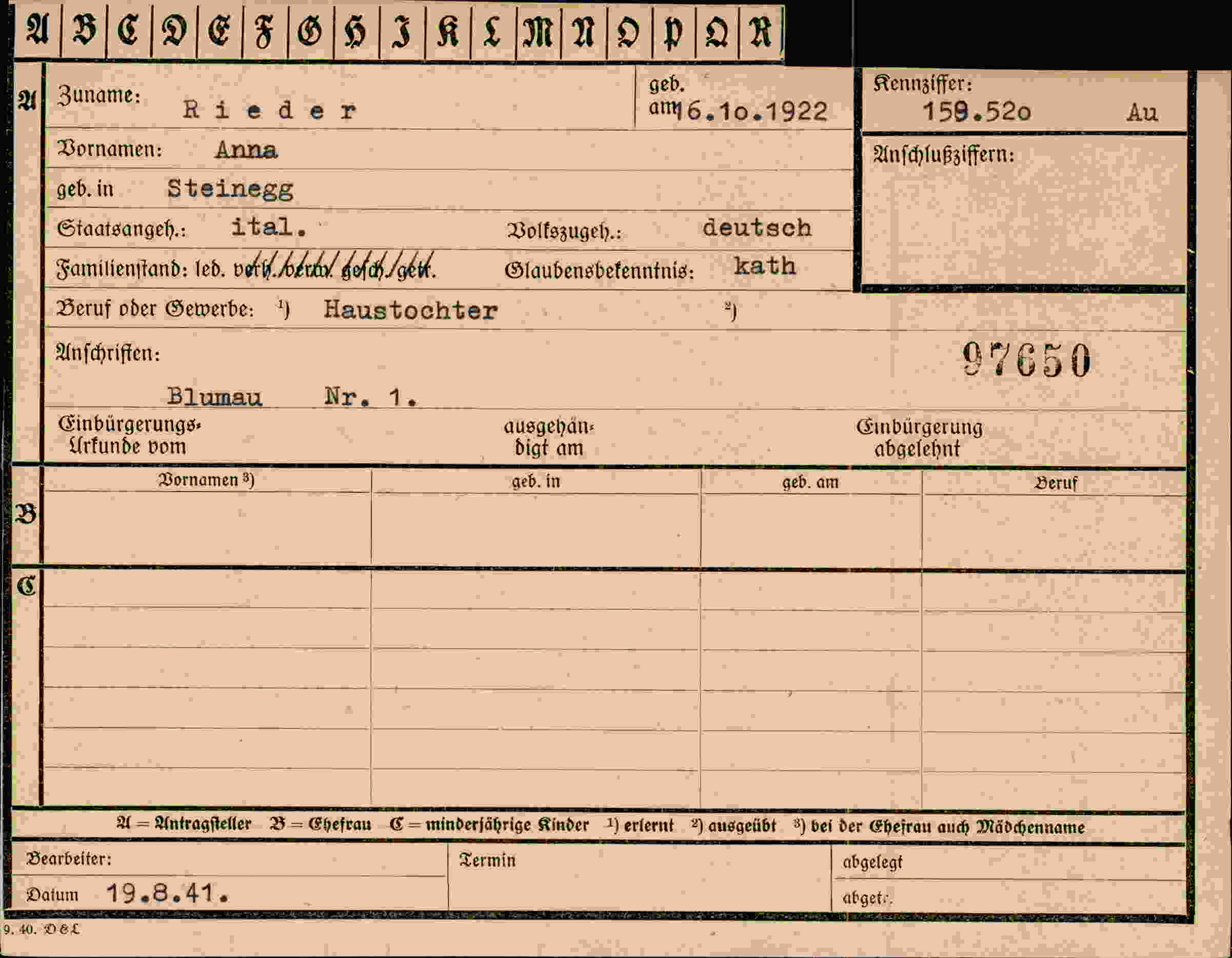Vorderseite des Dokuments