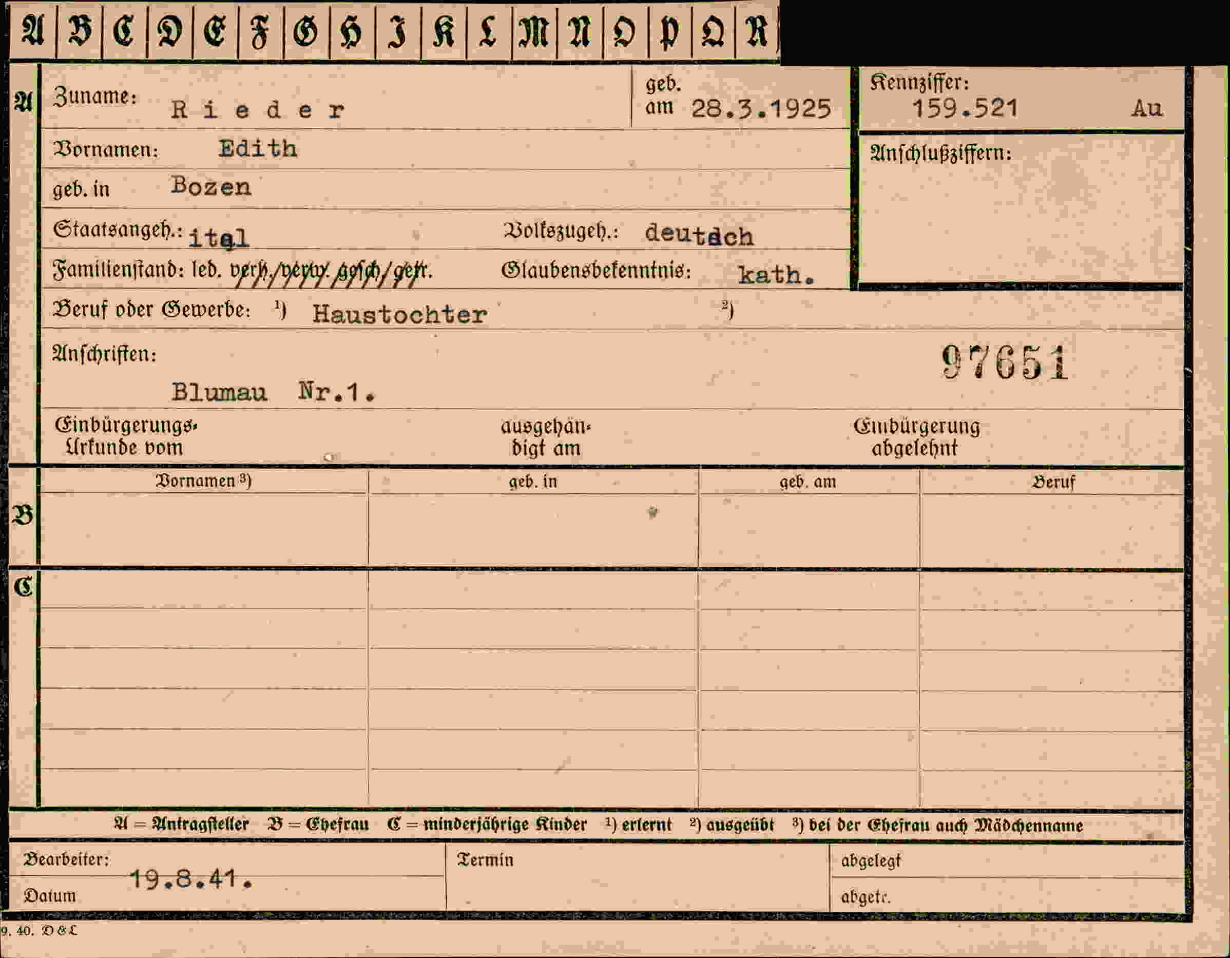 Vorderseite des Dokuments